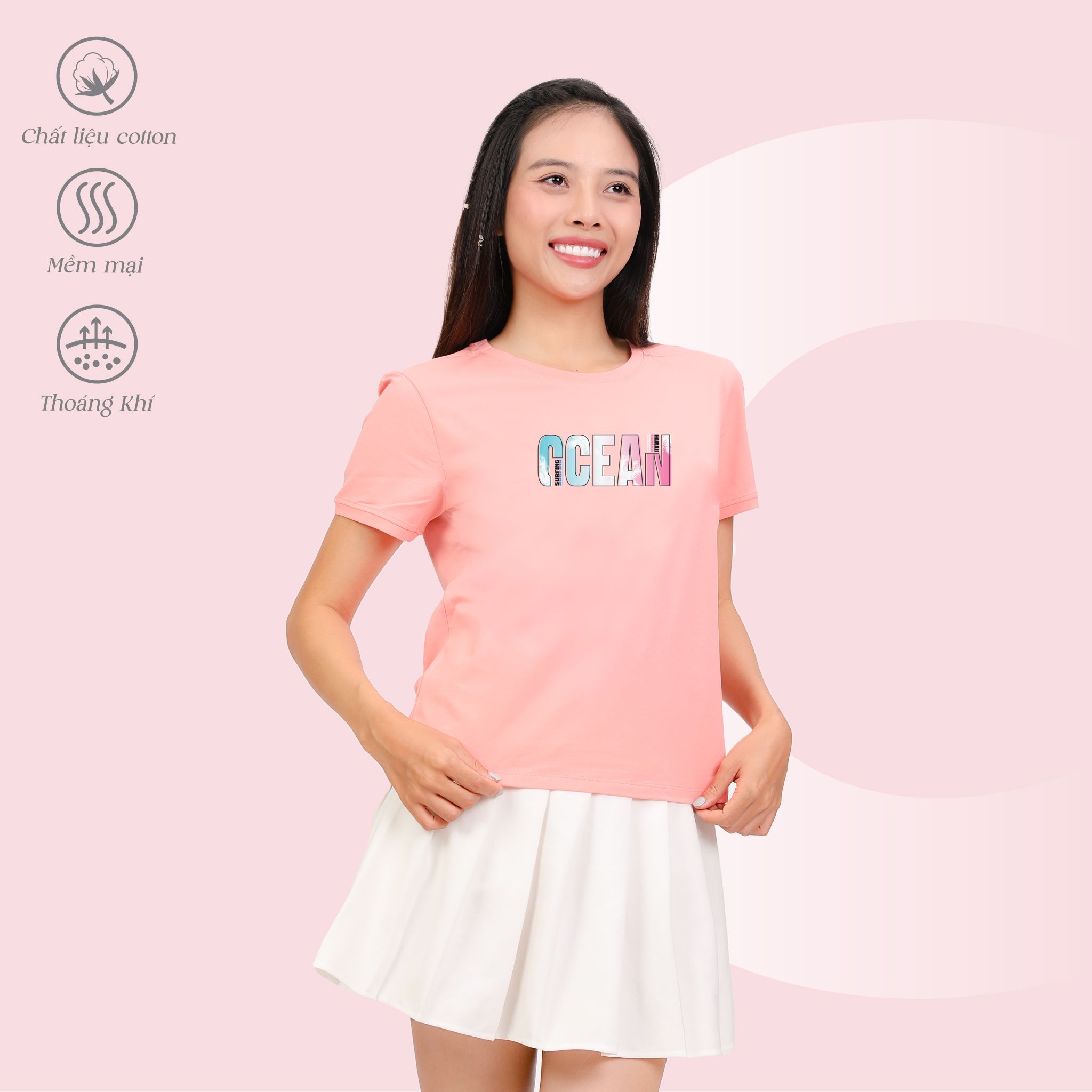 Áo thun nữ tay ngắn form cơ bản chất cotton siêu mát 020p 0305