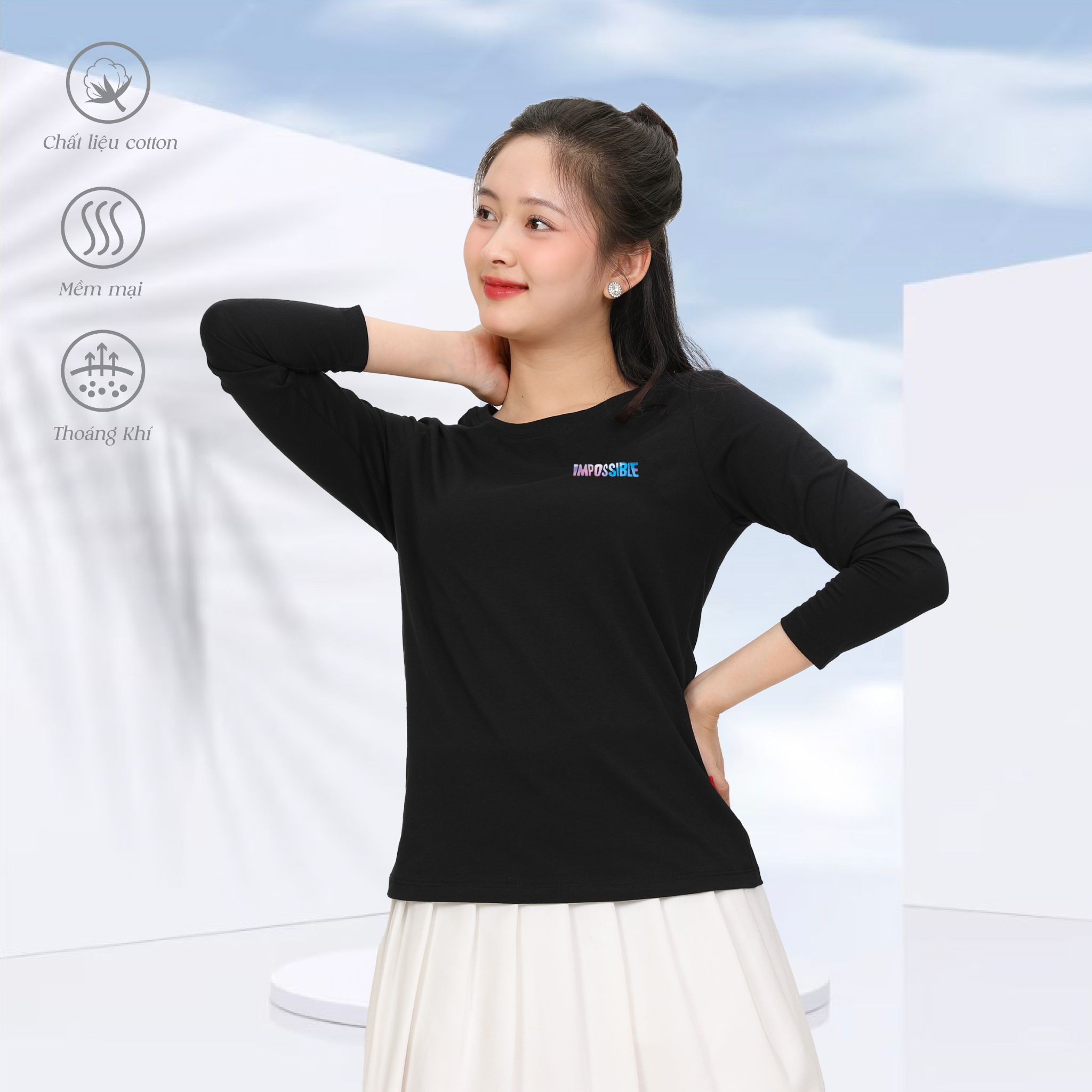Áo thun nữ tay dài Cổ Tròn chất cotton siêu mát 020p 0270