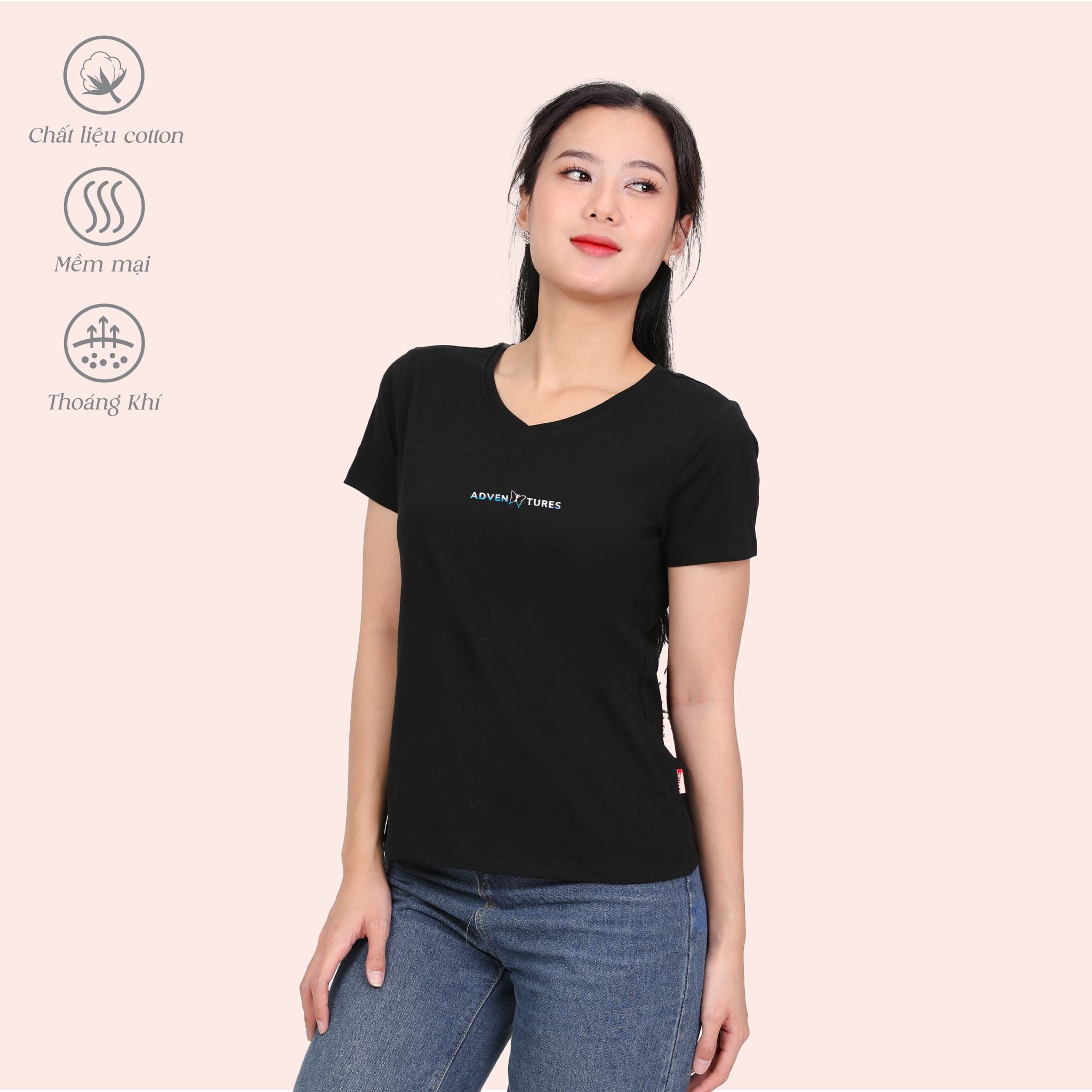 Áo thun nữ tay ngắn cổ tim form suông chất cotton siêu mát 020p 0338