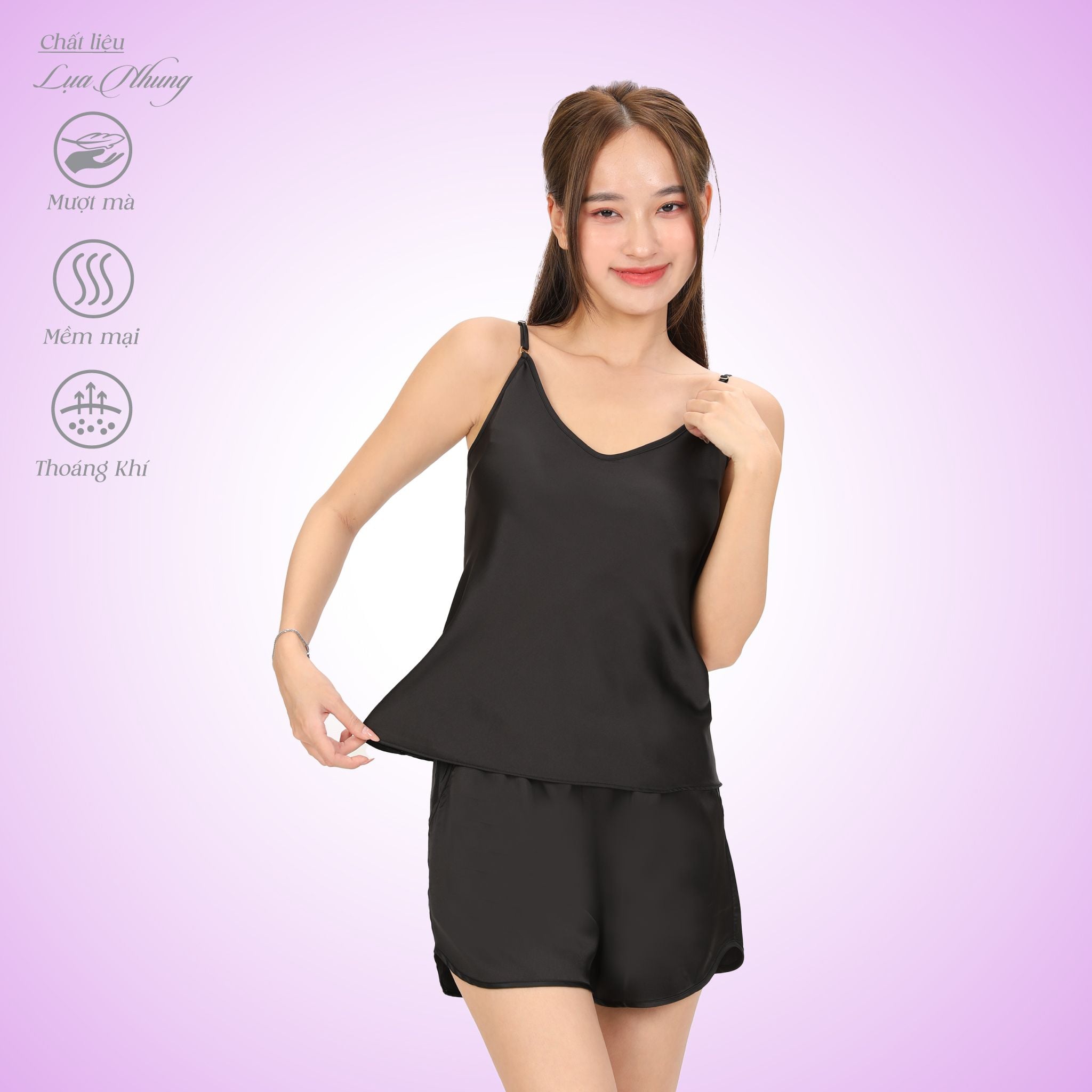 Set đồ bộ nữ kiểu quần đùi dây cao cấp lụa nhung 265p 2121