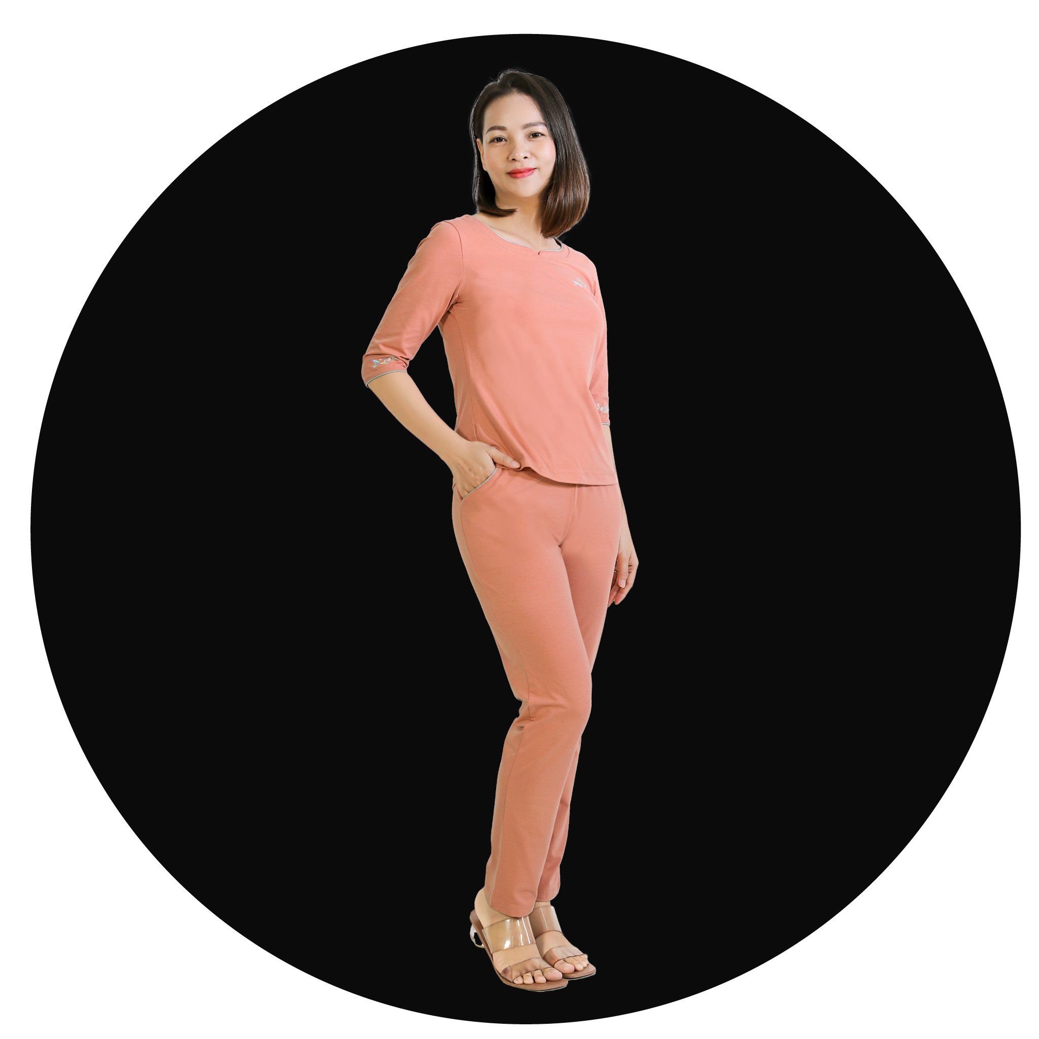Set đồ bộ nữ kiểu quần dài tay lỡ chất cotton cvc mát 193p 3413