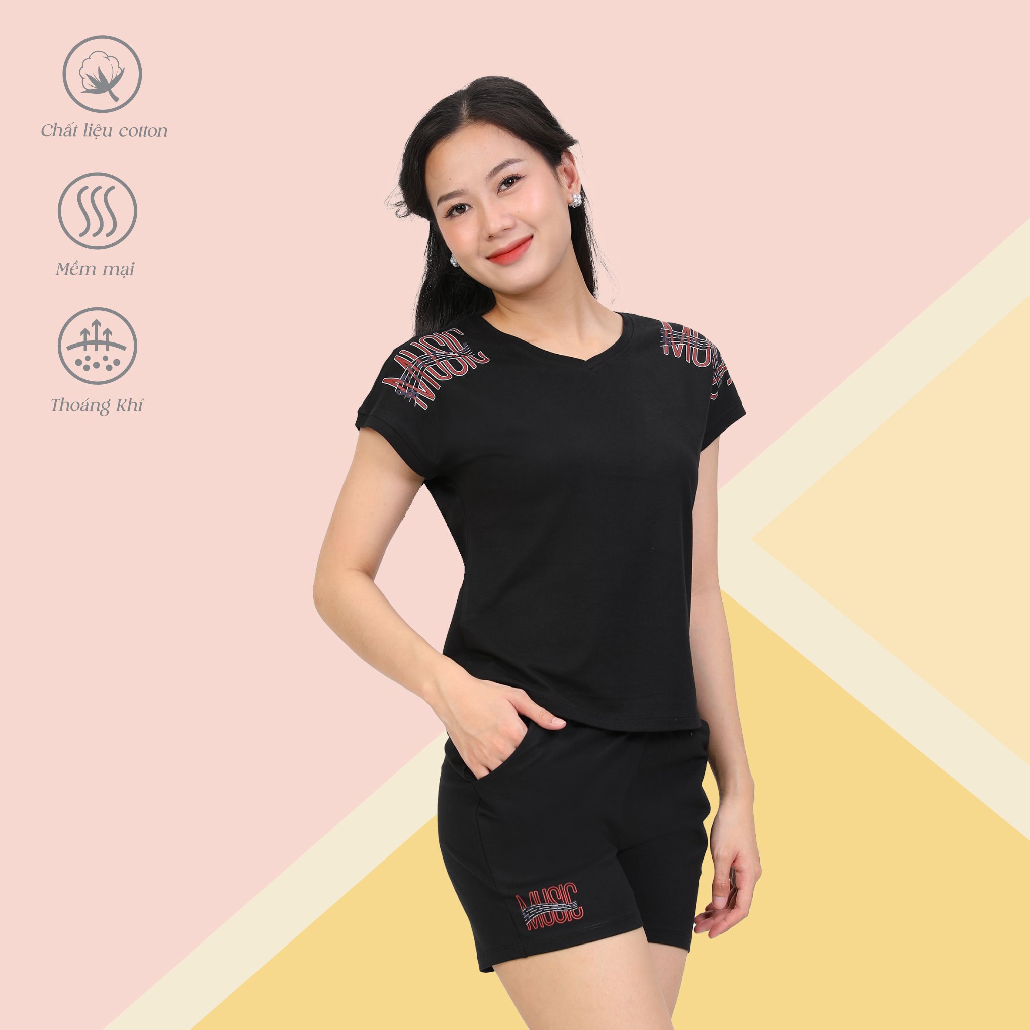 Set đồ bộ nữ kiểu quần đùi tay liền chất cotton siêu mát 025p 5204