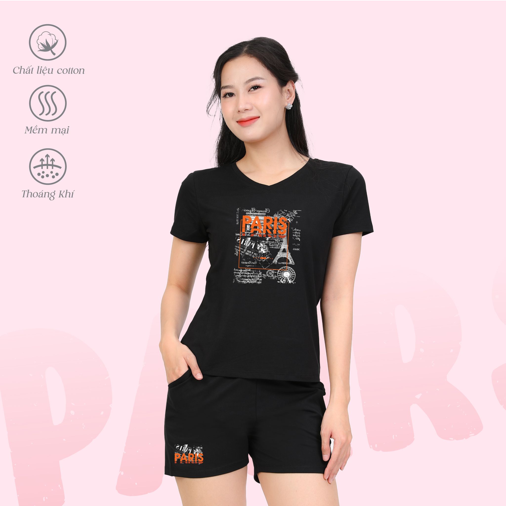 Set đồ bộ nữ kiểu quần đùi tay liền chất cotton siêu mát 025p 5222