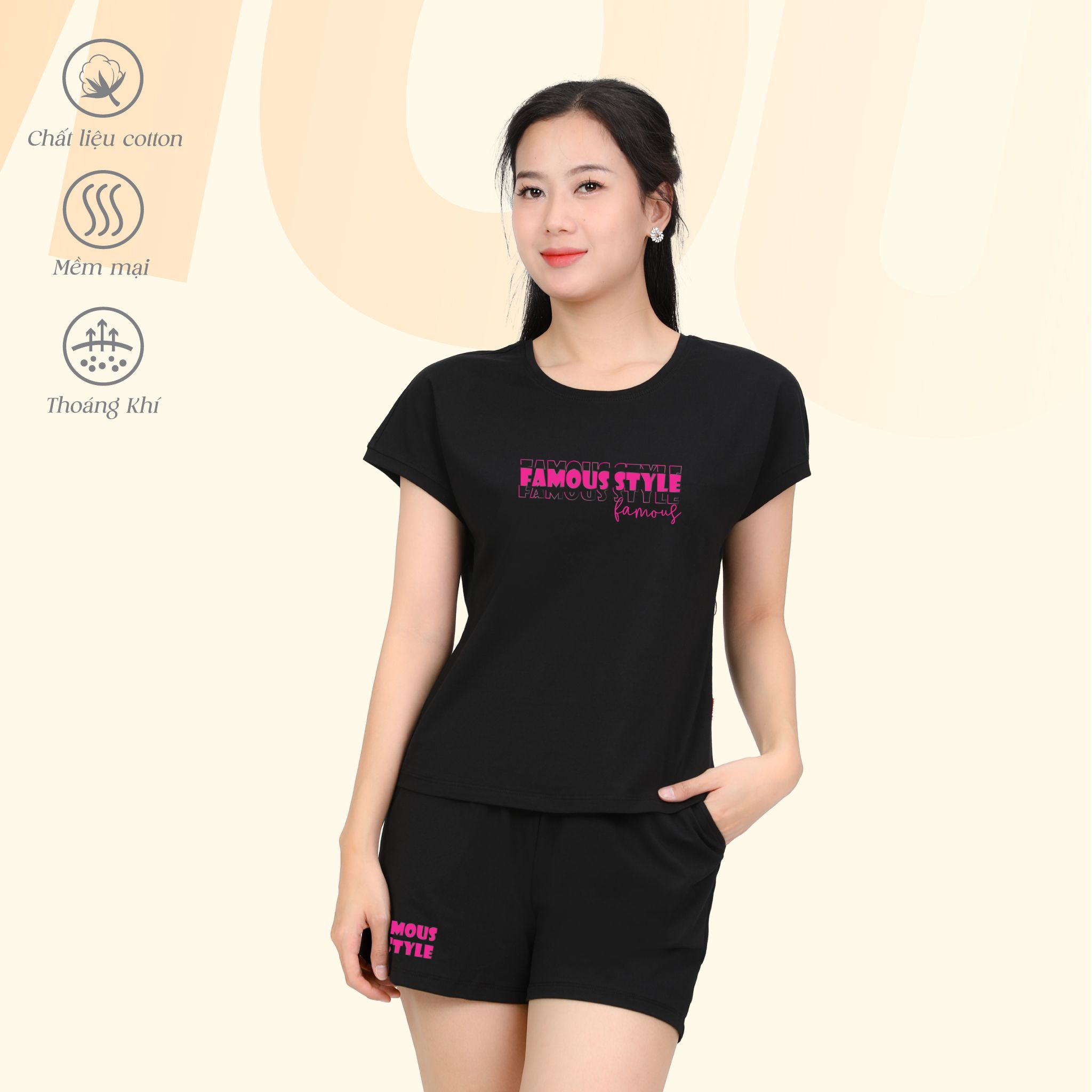 Set đồ bộ nữ kiểu quần đùi tay liền chất cotton siêu mát 025p 5224