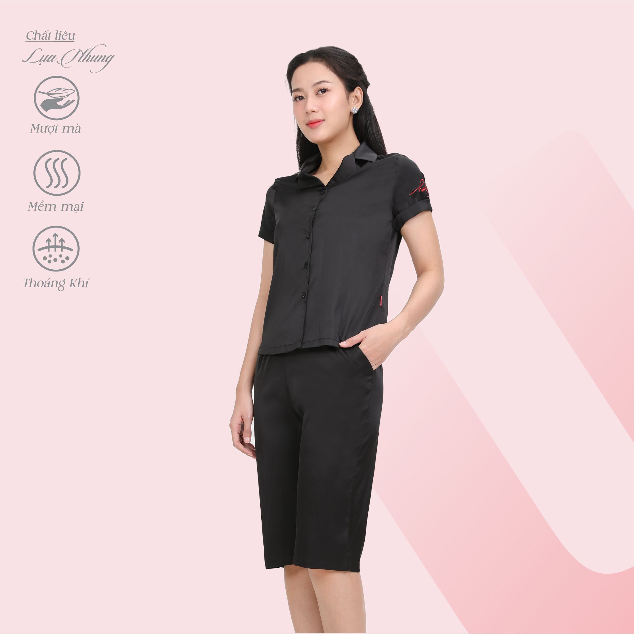 Set đồ bộ nữ kiểu quần lửng tay ngắn chất lụa nhung 264p 4315