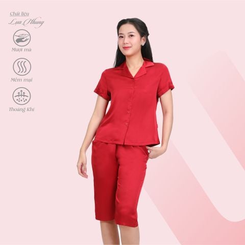 Set đồ bộ nữ kiểu quần lửng tay ngắn chất lụa nhung 264p 4315