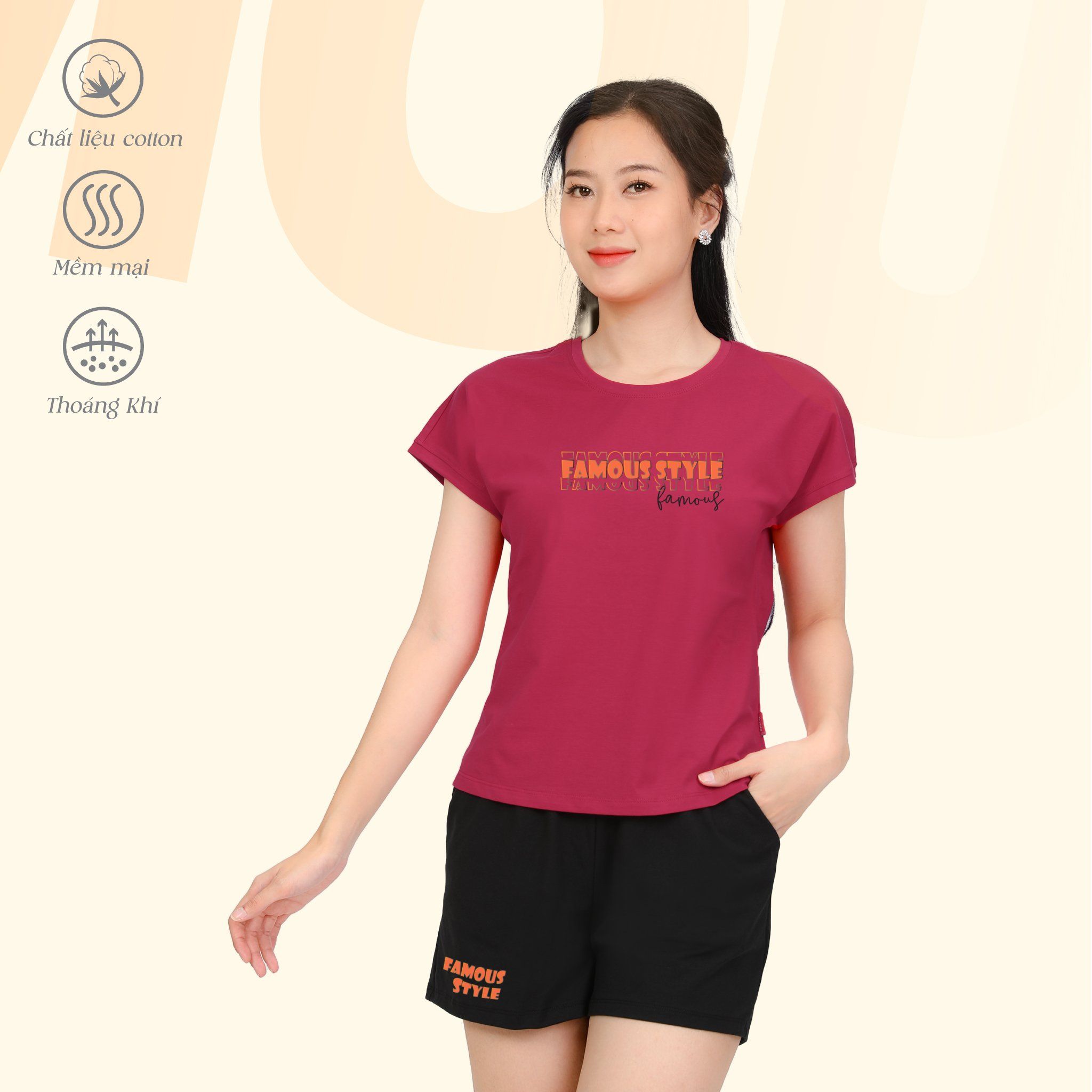 Set đồ bộ nữ kiểu quần đùi tay liền chất cotton siêu mát 025p 5224