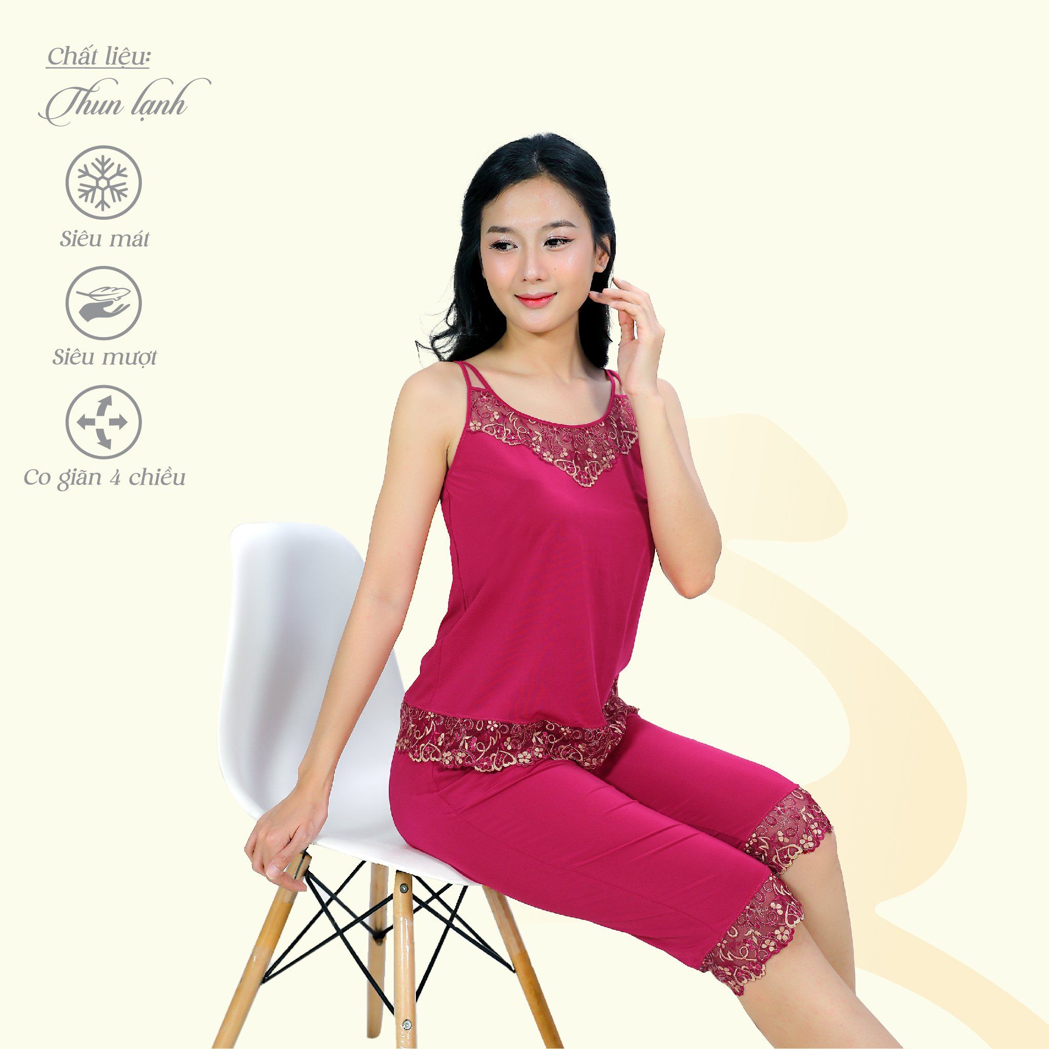 Set đồ bộ nữ kiểu quần lửng Dây chất thun lạnh siêu bền 014p 7039