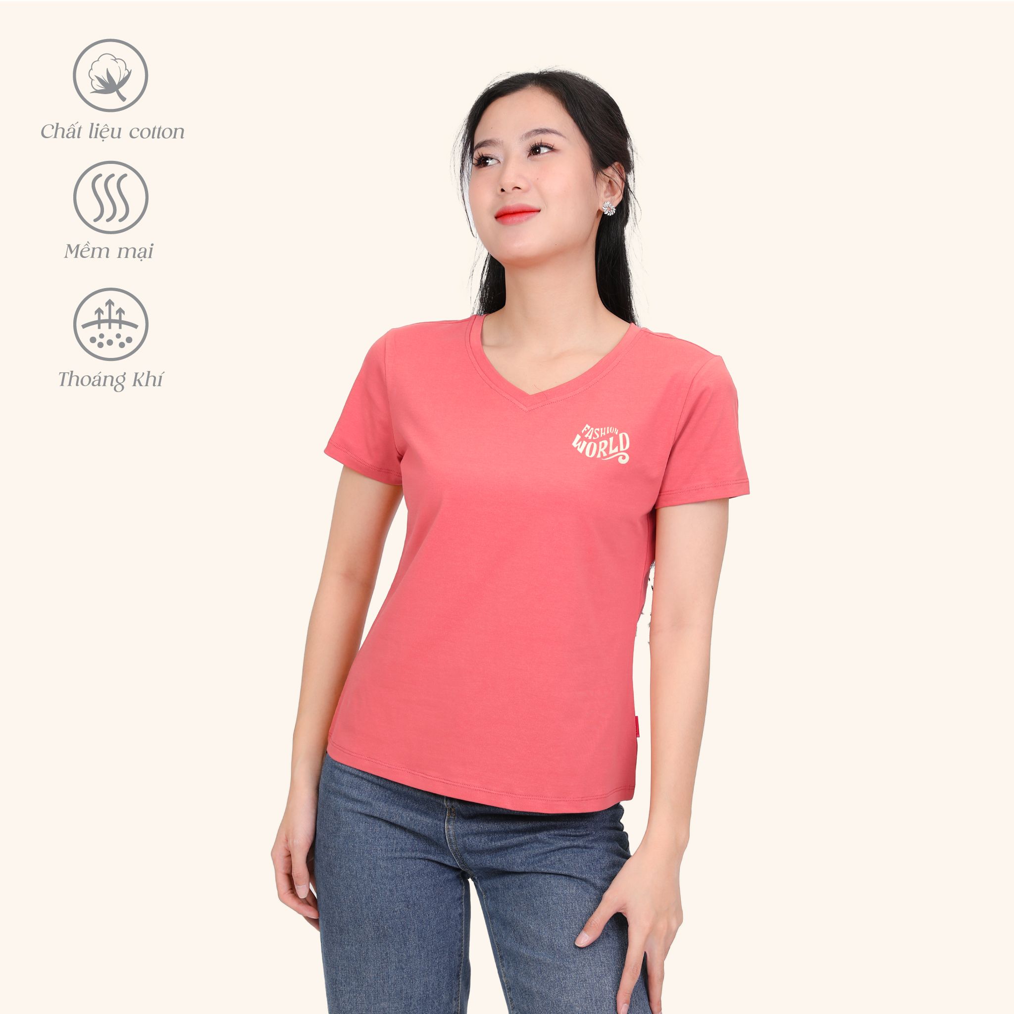 Áo thun nữ tay ngắn Form Suông Cổ Tim chất cotton siêu mát 190p 0337