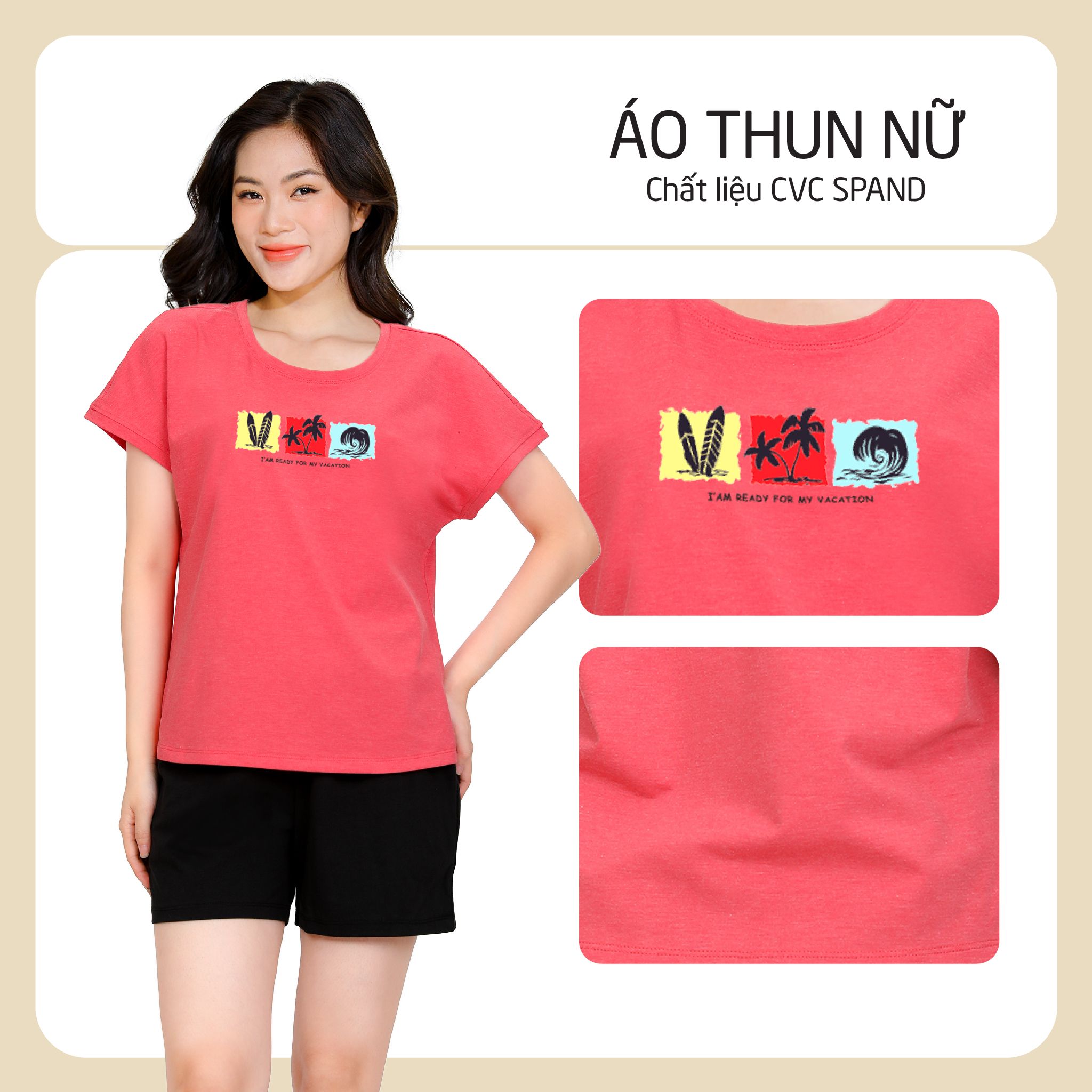 Áo thun nữ tay ngắn cổ tròn tay liền form suông chất cotton siêu mát 190p 0108