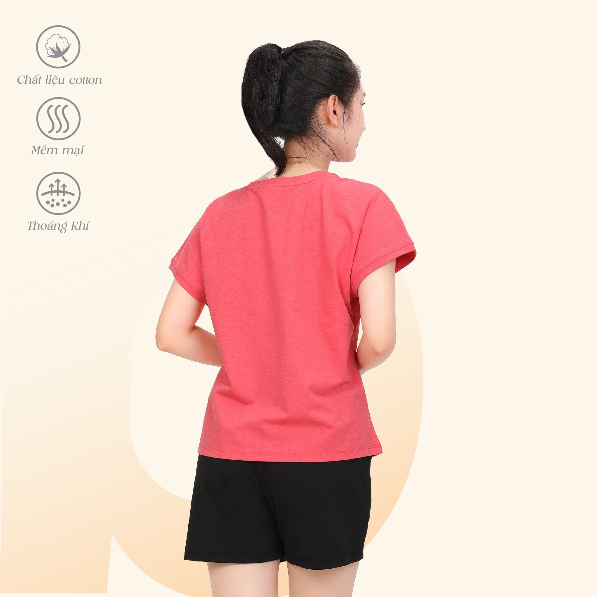Áo thun nữ tay ngắn cổ tròn tay liền form suông chất cotton siêu mát 190p 0108