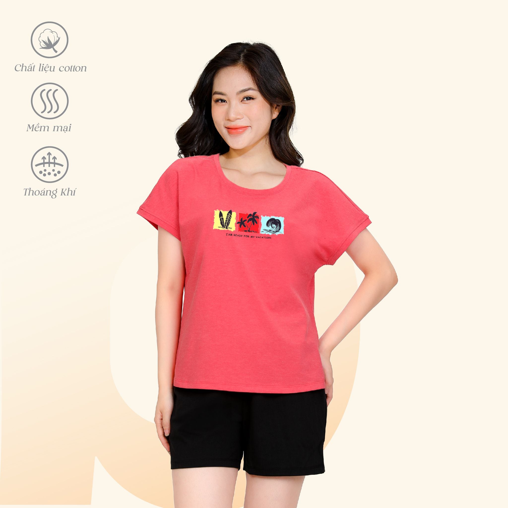 Áo thun nữ tay ngắn cổ tròn tay liền form suông chất cotton siêu mát 190p 0108