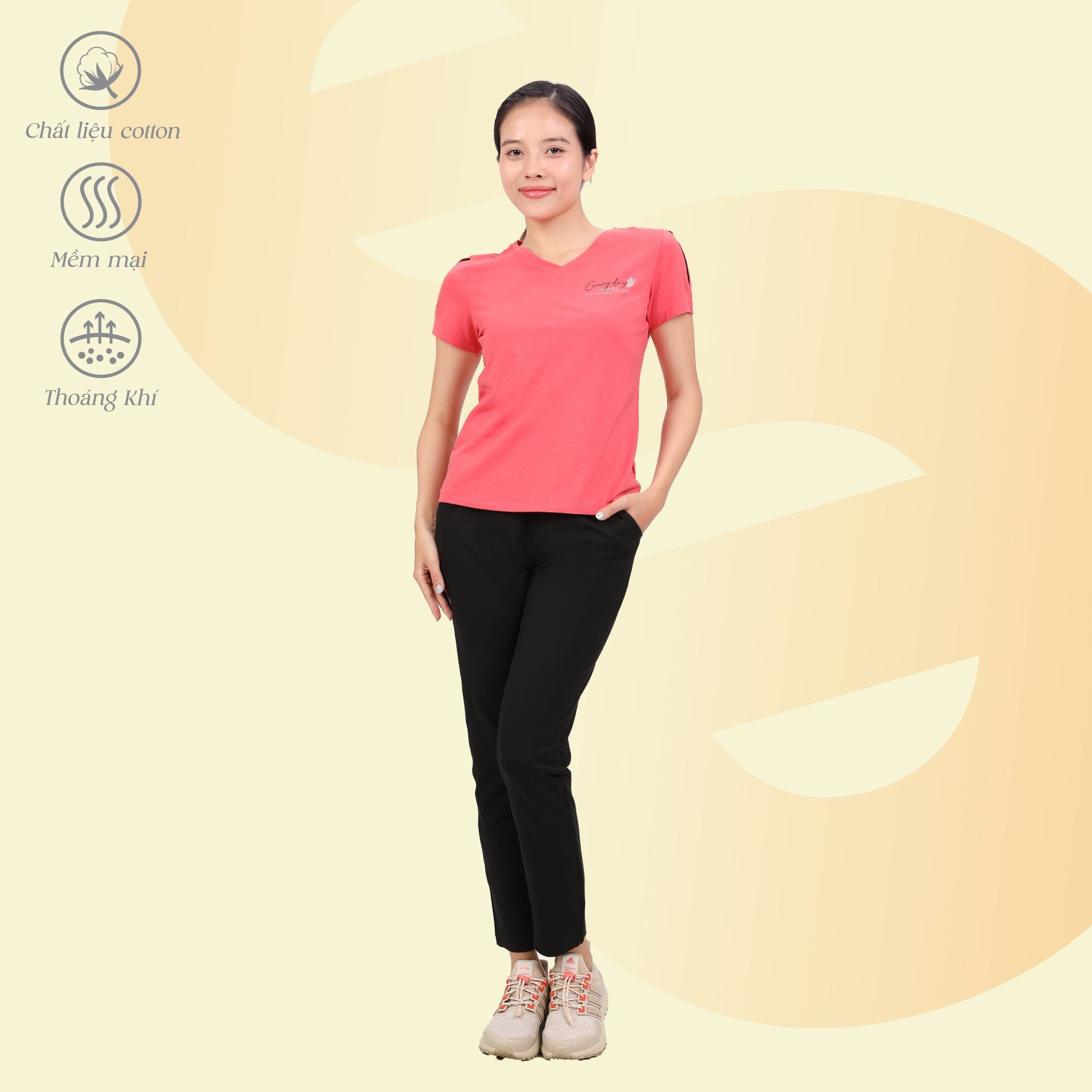 Set đồ bộ nữ kiểu quần dài tay ngắn Cổ Tim chất cotton cvc mát chất melan 193p 3392