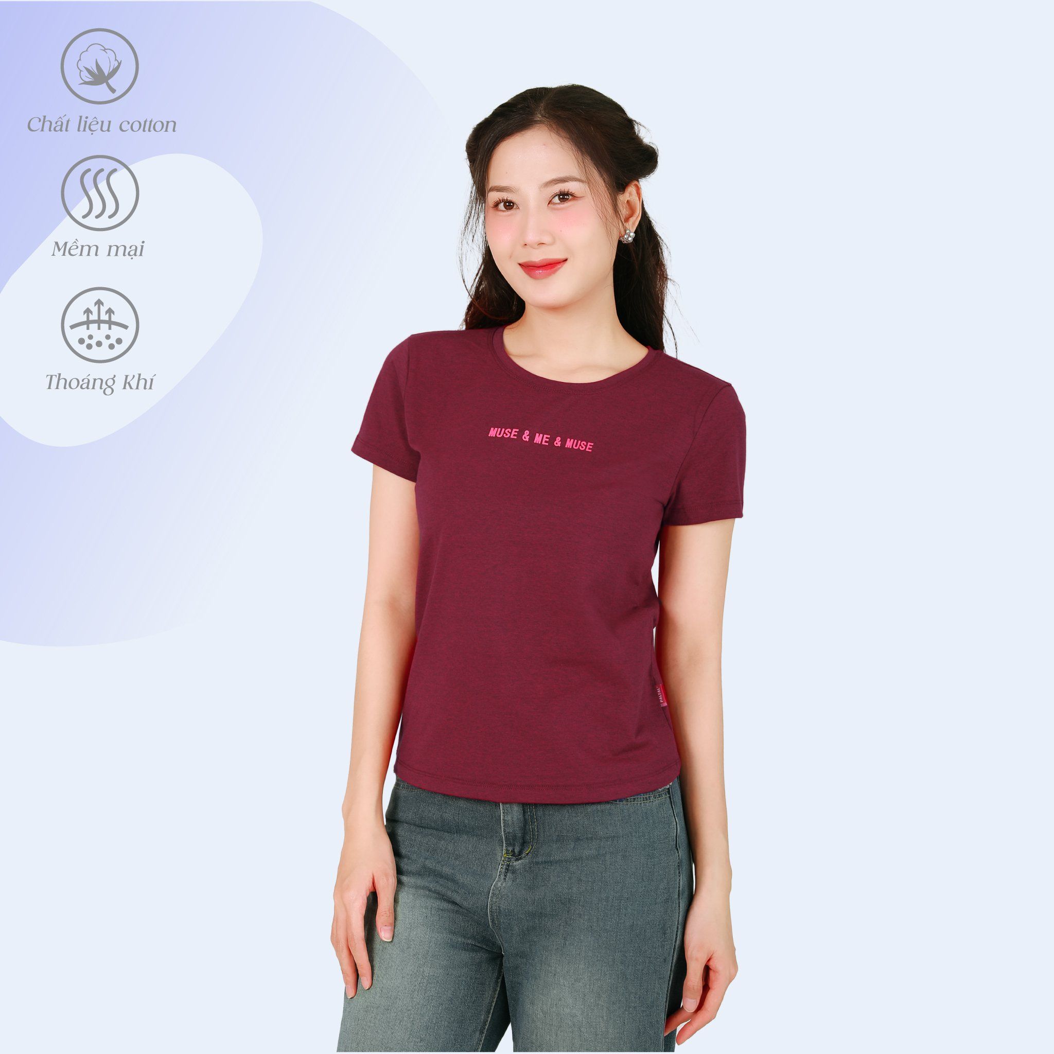 Áo thun nữ form suông cổ tròn tay ngắn chất cotton siêu mát 190p 0356