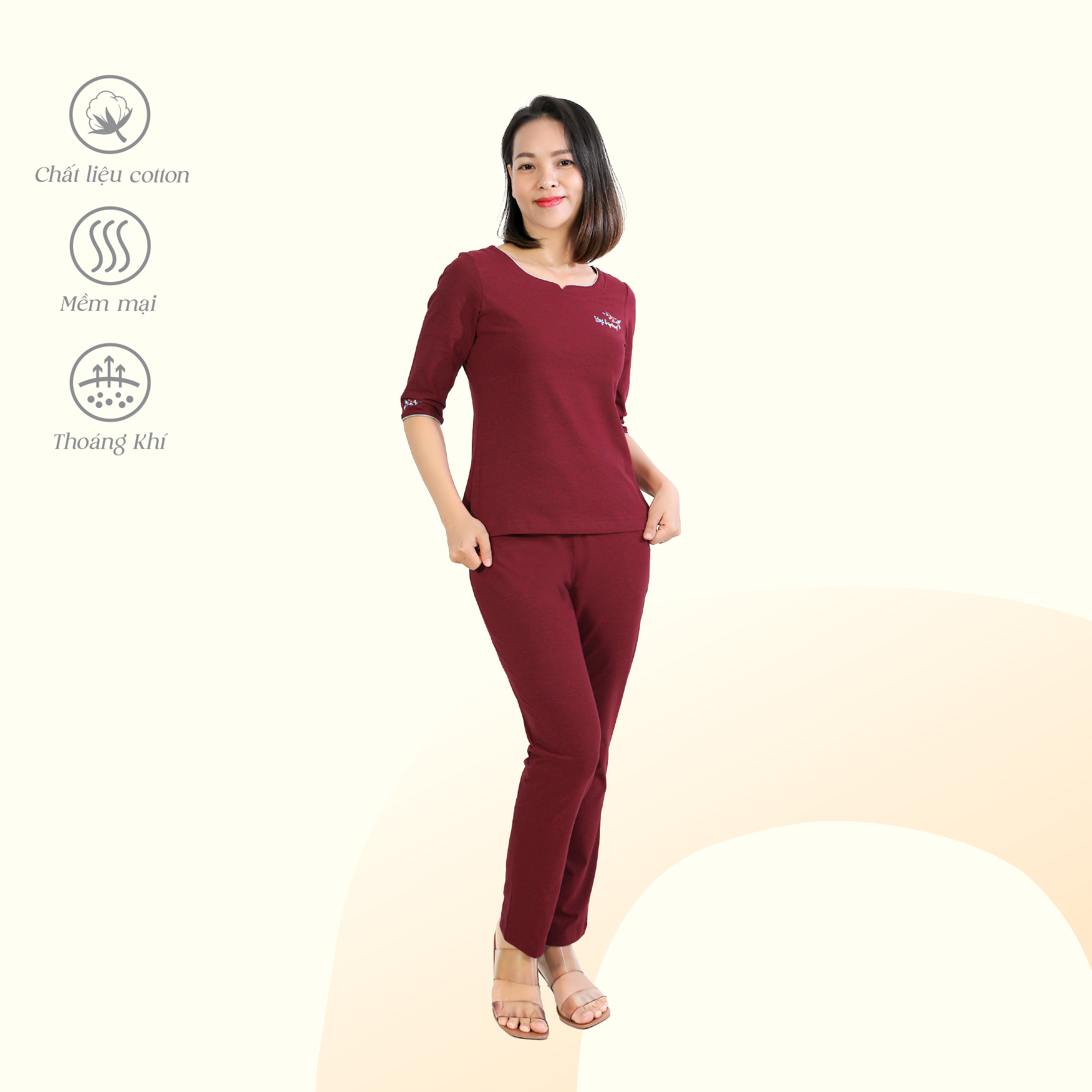 Set đồ bộ nữ kiểu quần dài tay lỡ chất cotton cvc mát 193p 3413
