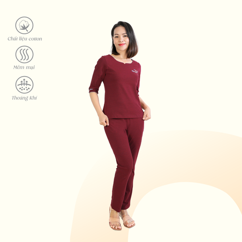 Set đồ bộ nữ kiểu quần dài tay lỡ chất cotton cvc mát 193p 3413