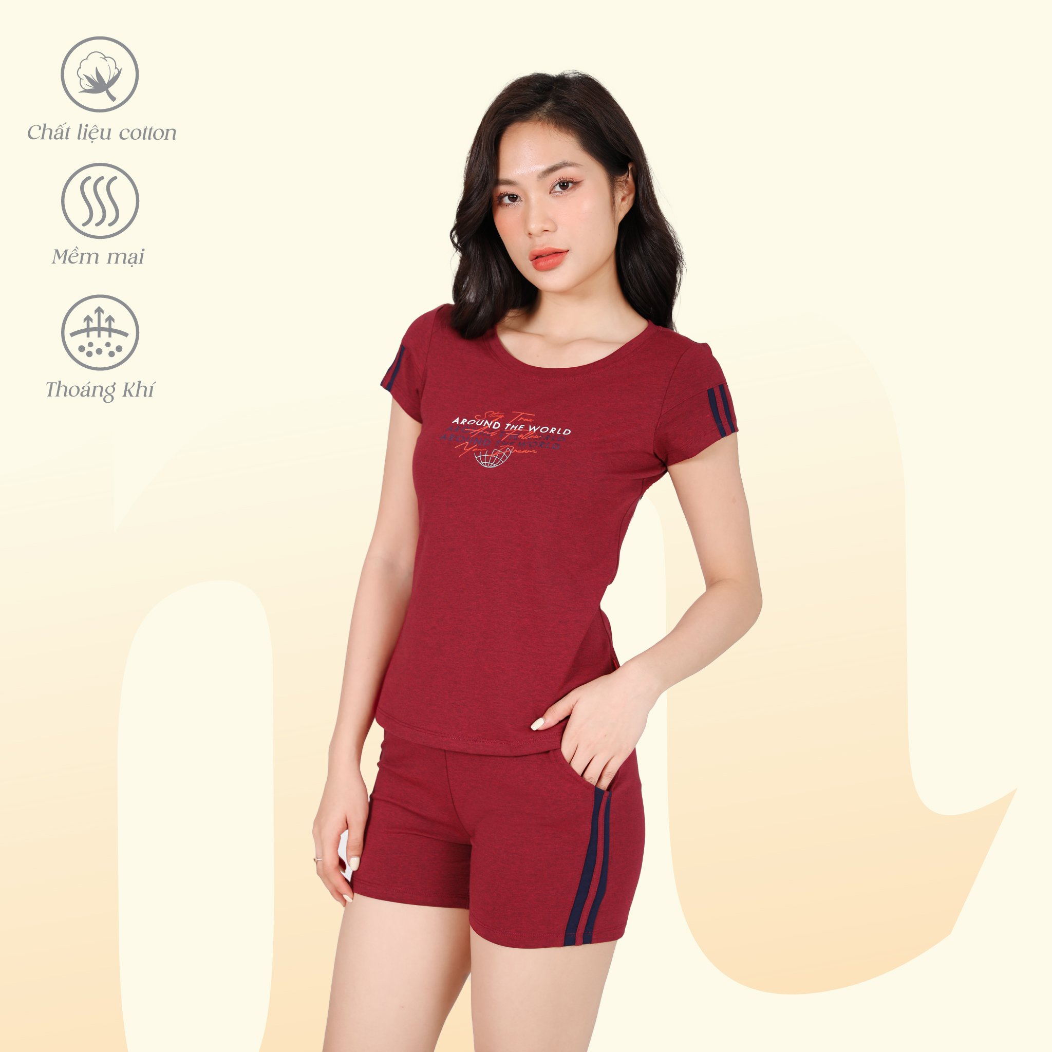 Set đồ bộ nữ kiểu quần đùi nữ kiểu quần đùi tay ngắn chất cotton siêu mát 195p 5231