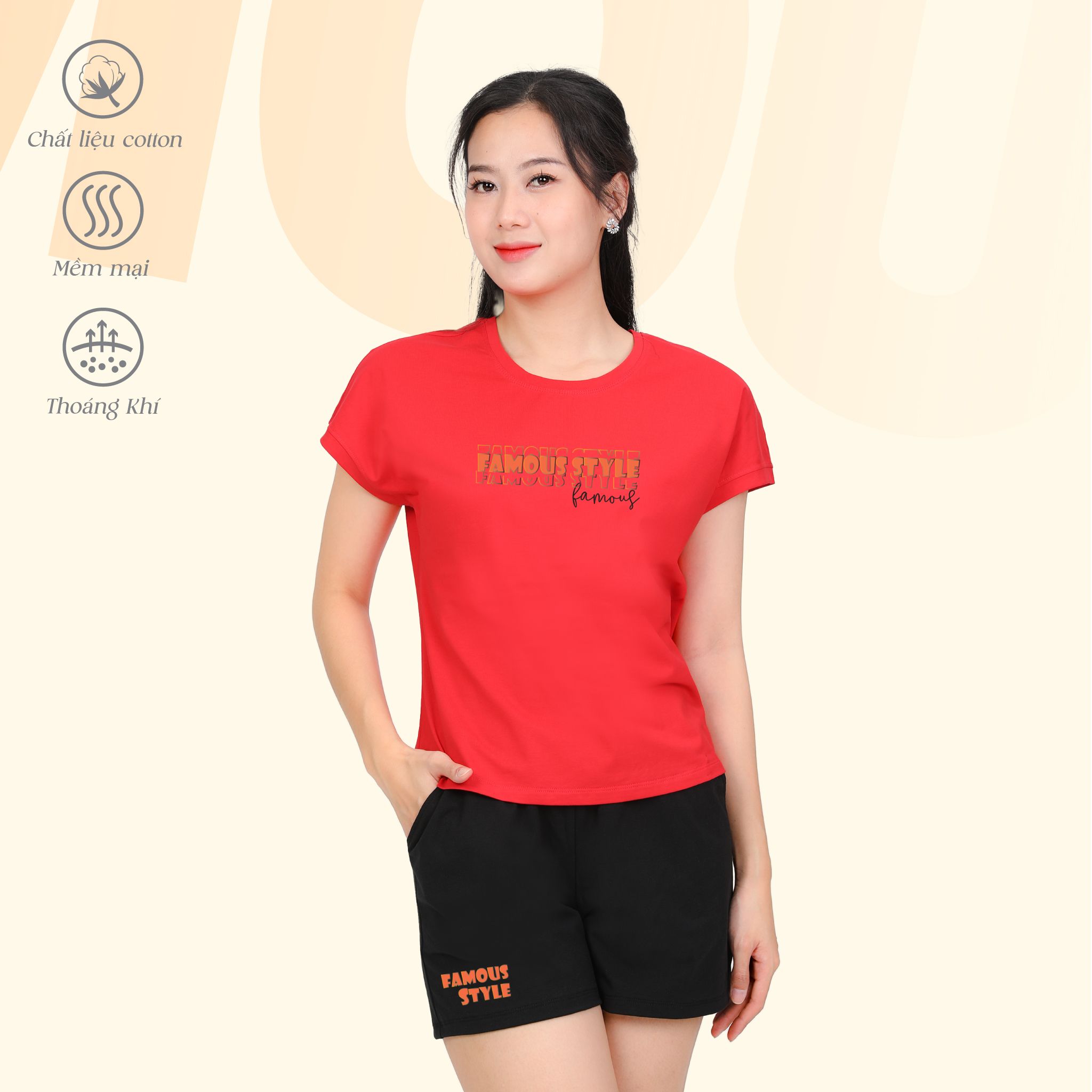 Set đồ bộ nữ kiểu quần đùi tay liền chất cotton siêu mát 025p 5224