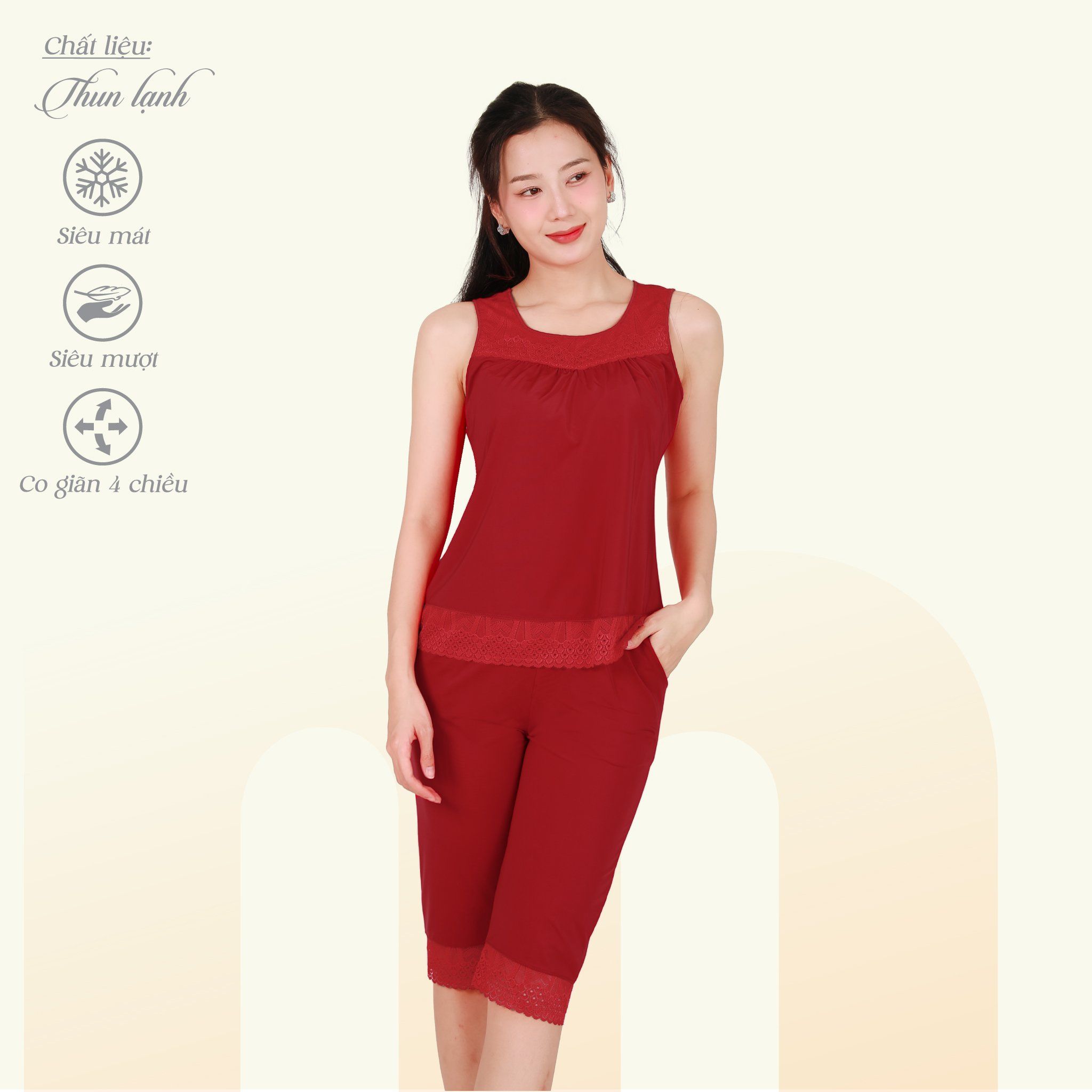 Set đồ bộ nữ kiểu quần lửng tay Bản chất thun lạnh siêu bền 014p 7027