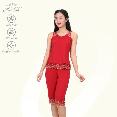 Set đồ bộ nữ kiểu siêu bền kiểu quần lửng không tay chất thun lạnh 014p 7030