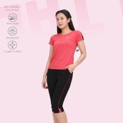 Bộ nữ thể thao tập gym, yoga kiểu quần lửng tay ngắn 3 trong 1 chất melan lưới 344p 4303