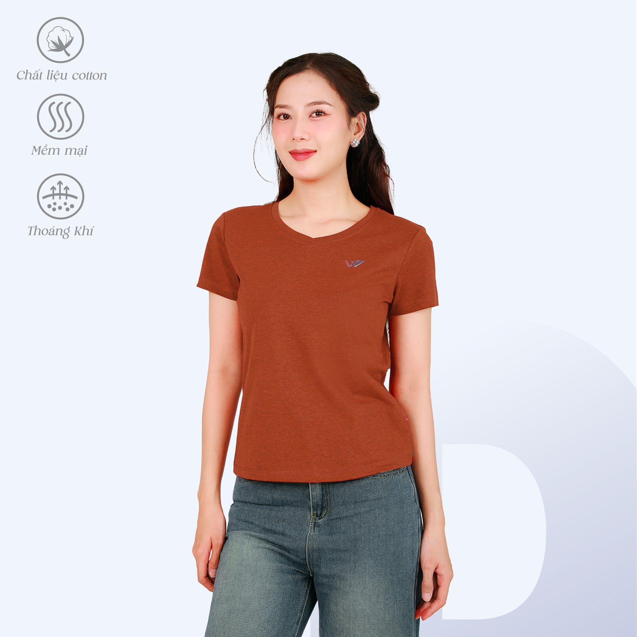 Áo thun nữ form suông cổ tim tay ngắn chất cotton siêu mát 190p 0357
