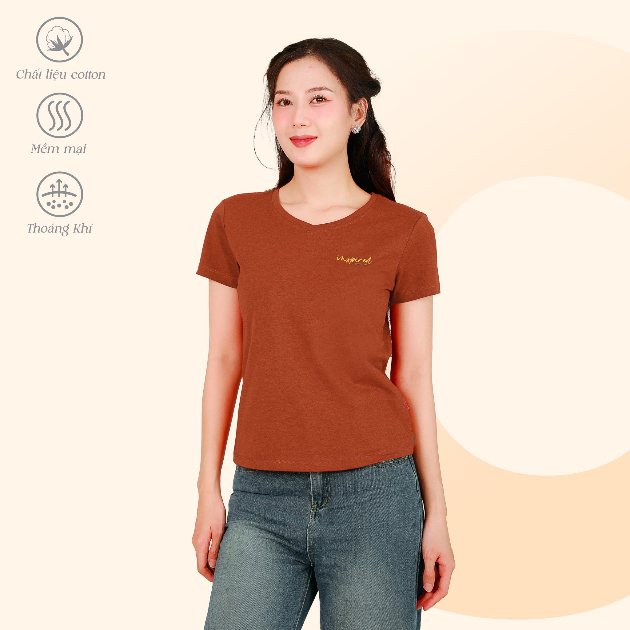 Áo thun nữ form suông cổ tim tay ngắn chất cotton siêu mát 190p 0358