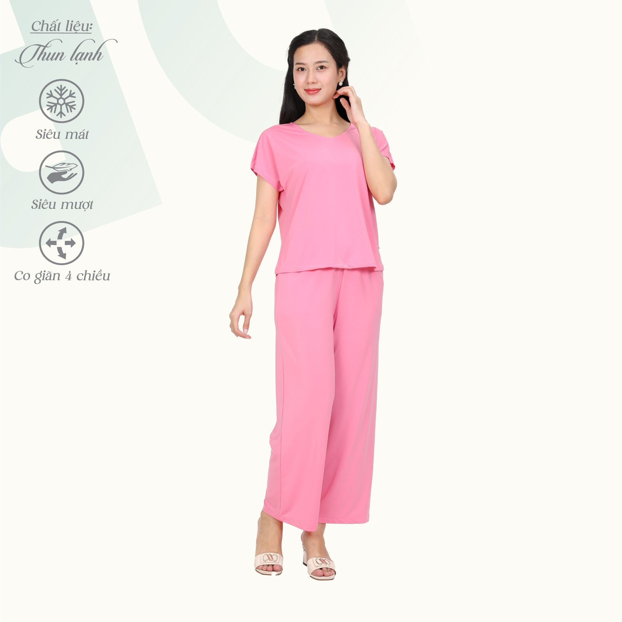 Set đồ bộ nữ kiểu quần dài tay ngắn chất thun lạnh siêu bền 013p 6100