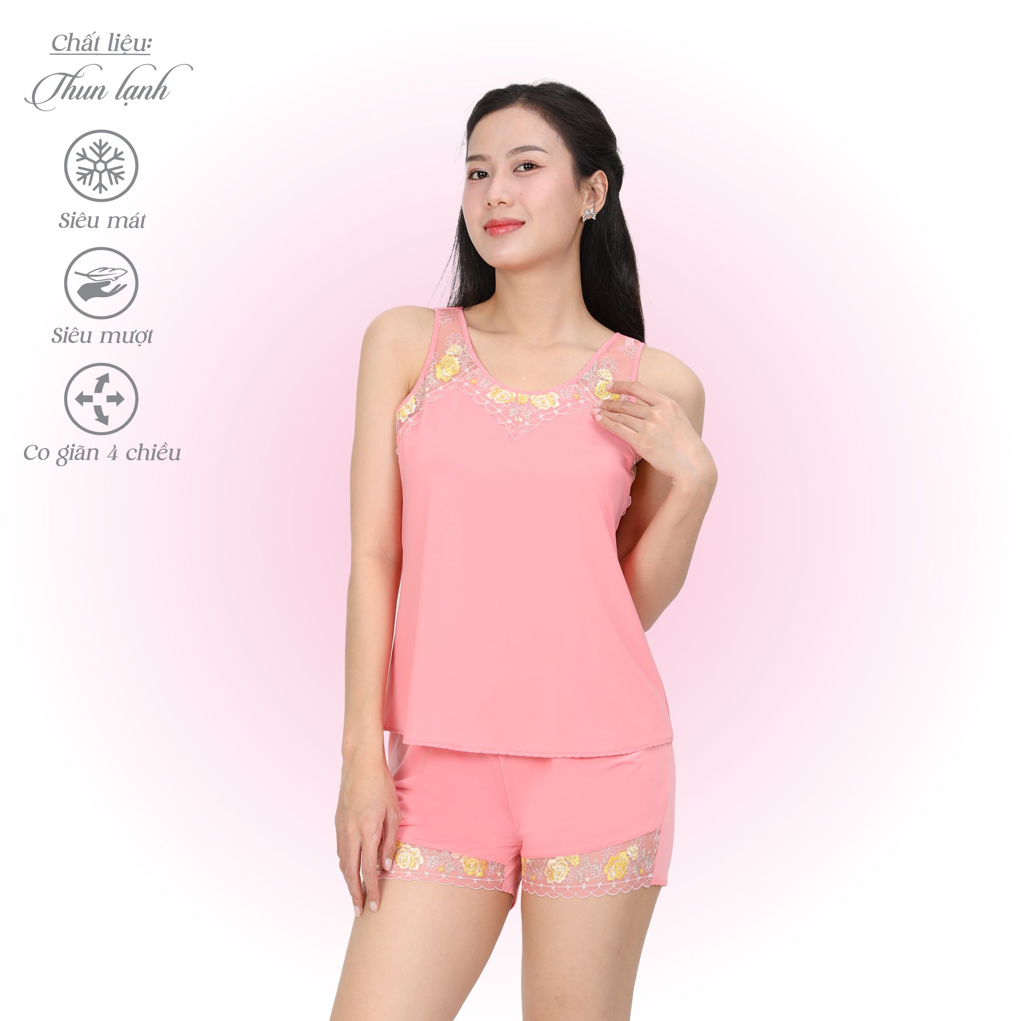Set đồ bộ nữ kiểu quần đùi không tay chất thun lạnh siêu bền 015p 5071