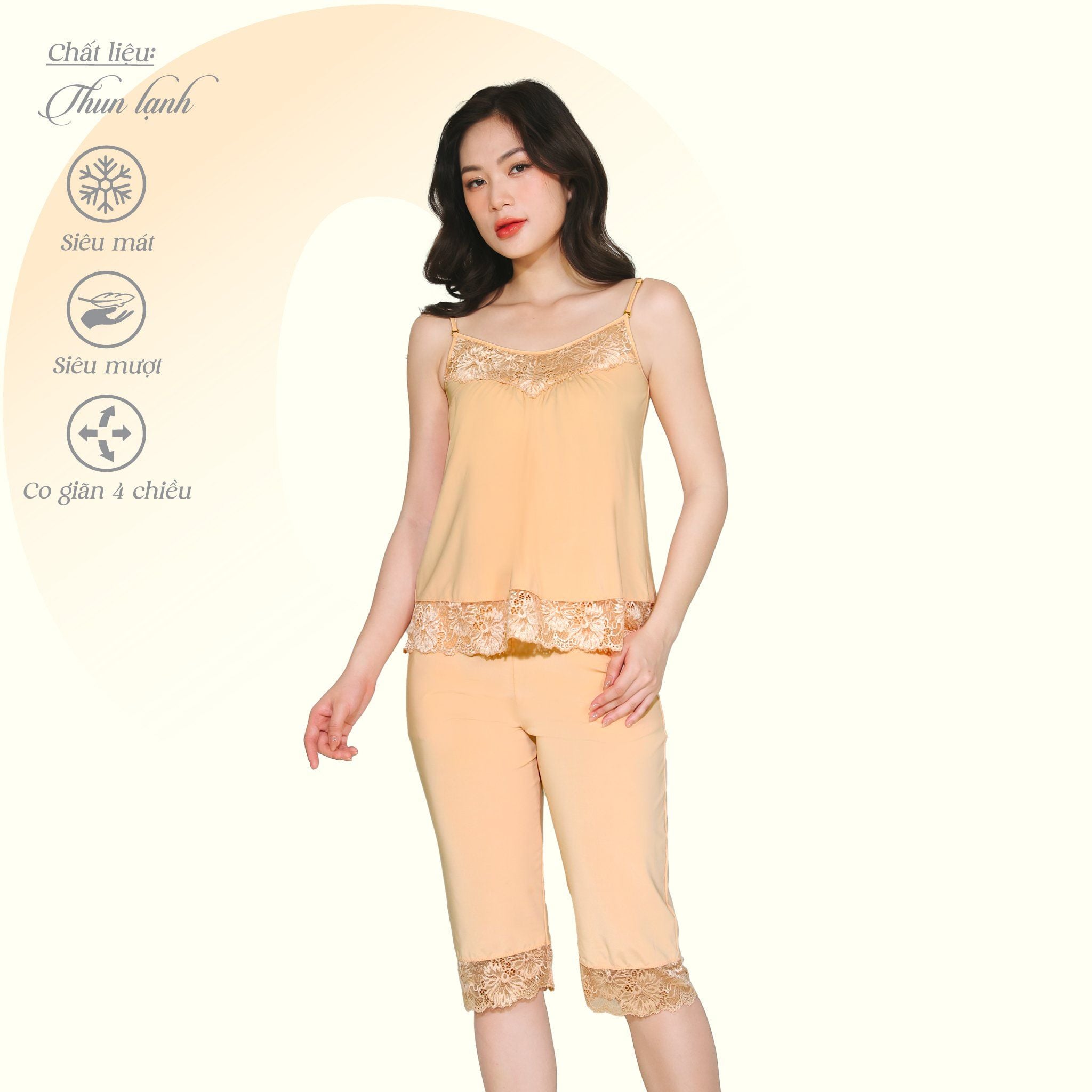 Set đồ bộ nữ kiểu quần lửng dây chất thun lạnh siêu bền 014p 7014