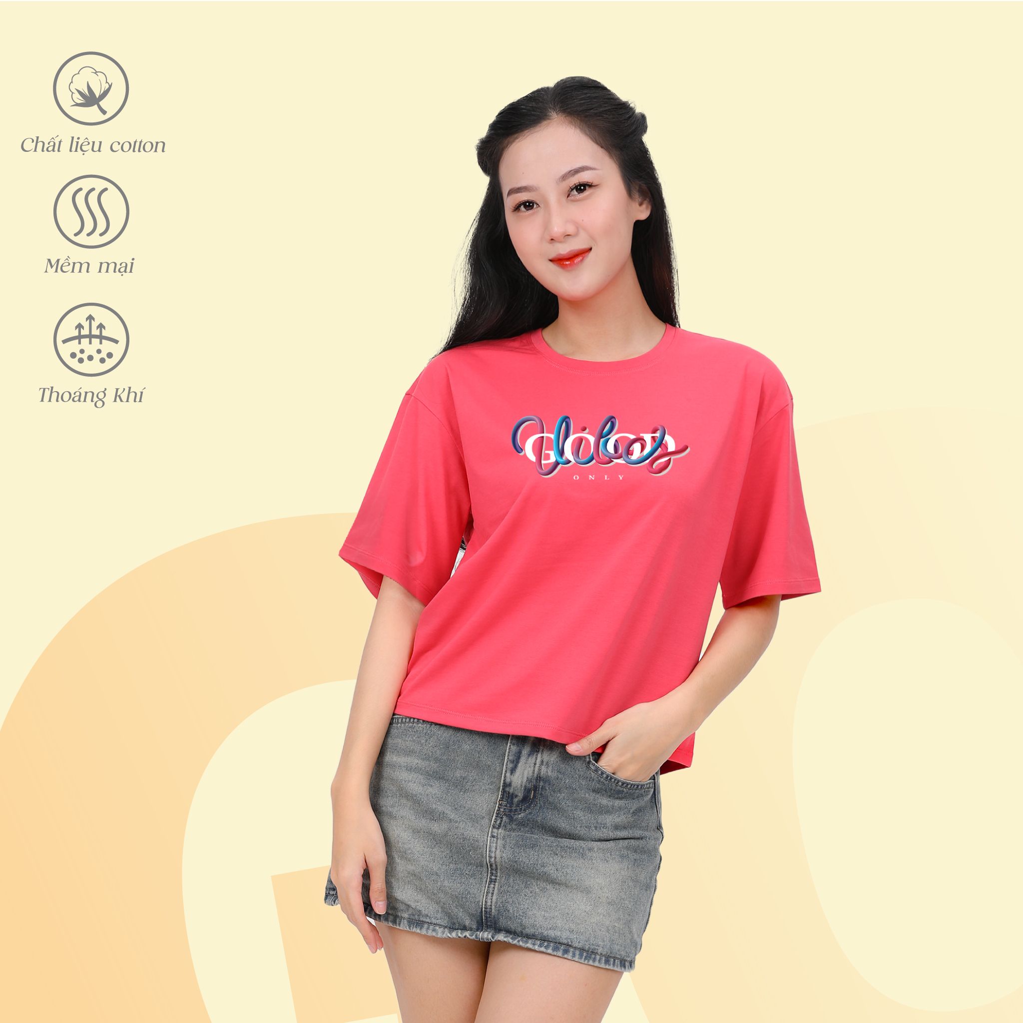 Áo thun nữ tay ngắn chất cotton siêu mát Form Vuông 190p 0328