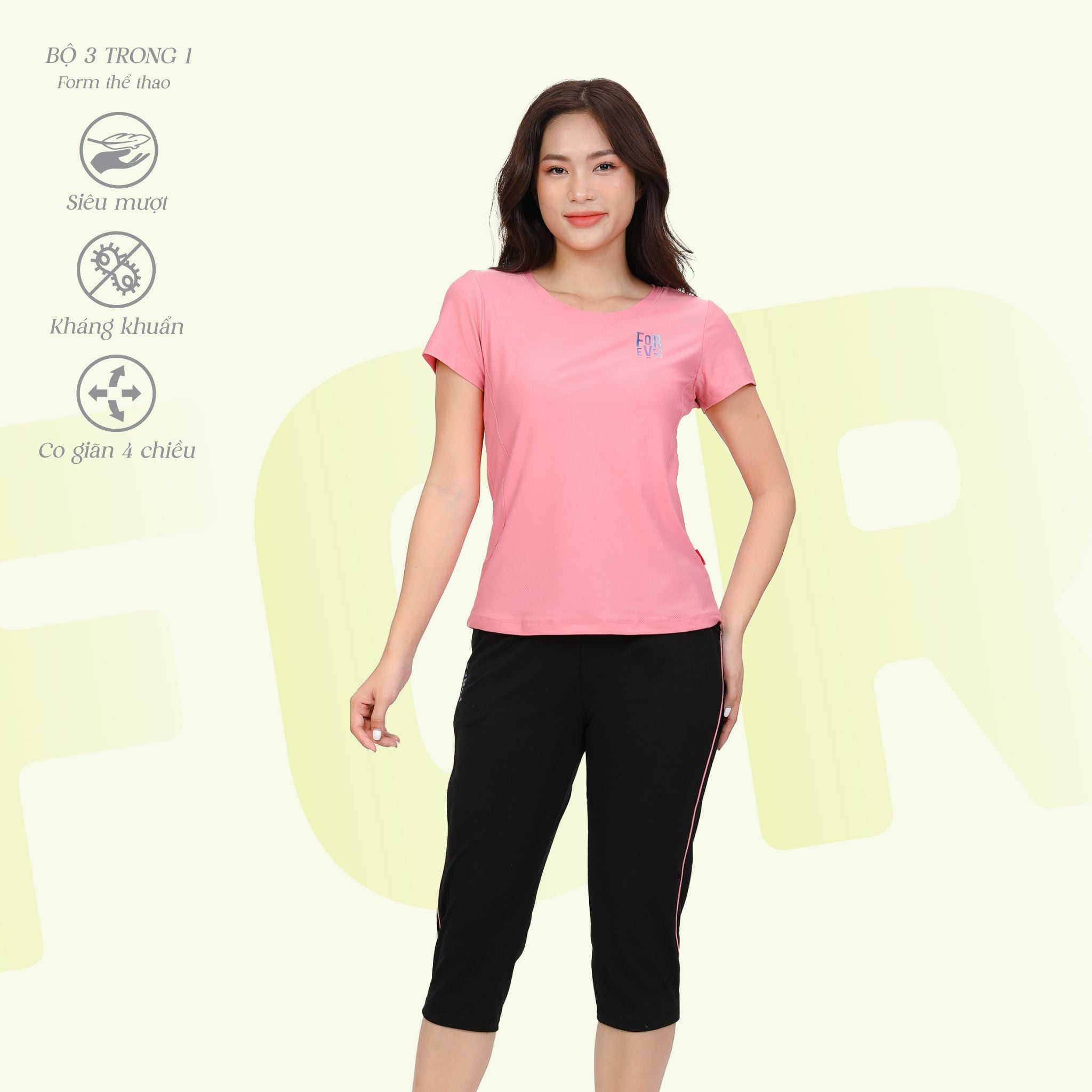 Bộ nữ thể thao chất silk lạnh kiểu quần lửng tay ngắn 374p 4304