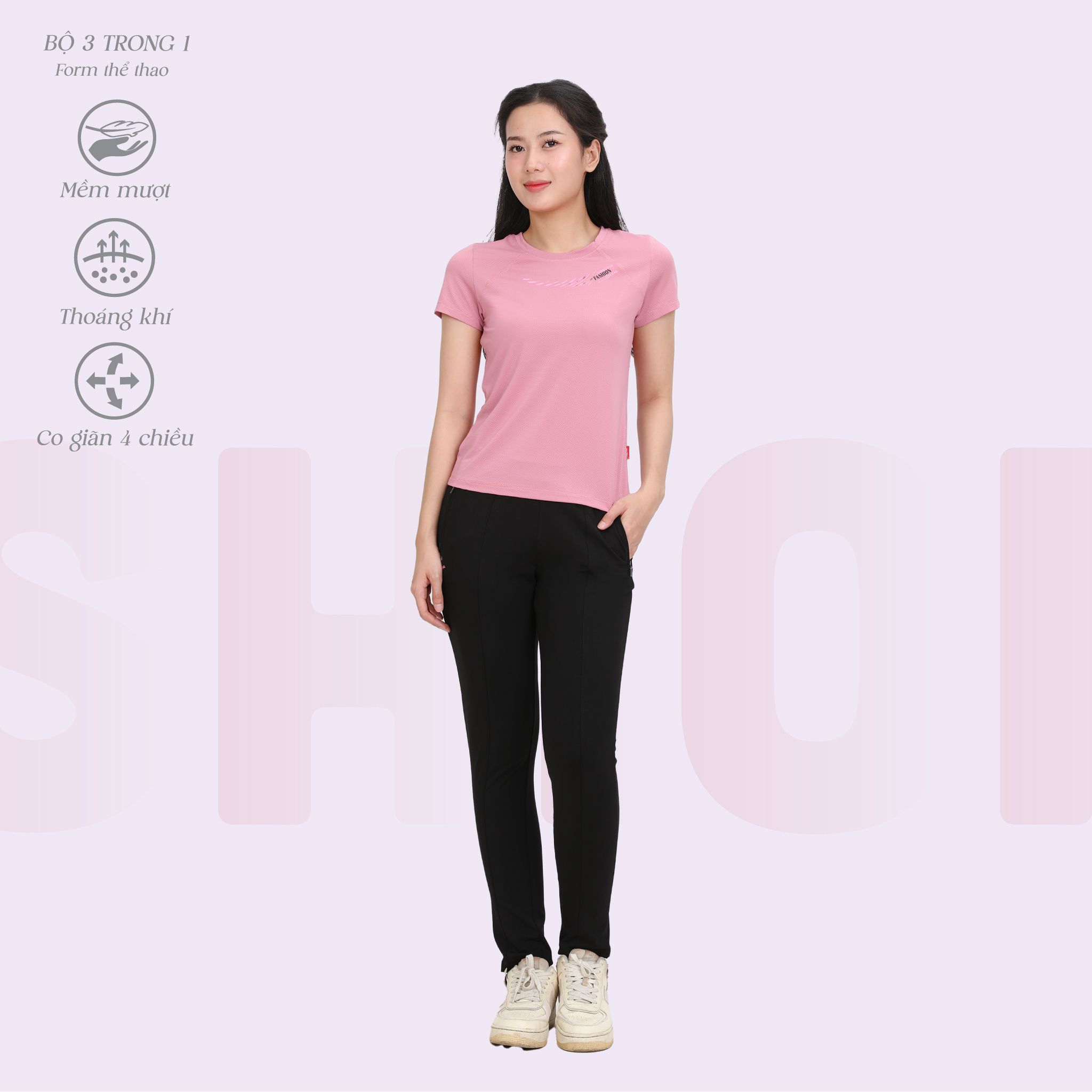 Set đồ bộ nữ kiểu quần dài tay ngắn thể thao 3 trong 1 chất poly thái 313p 3391