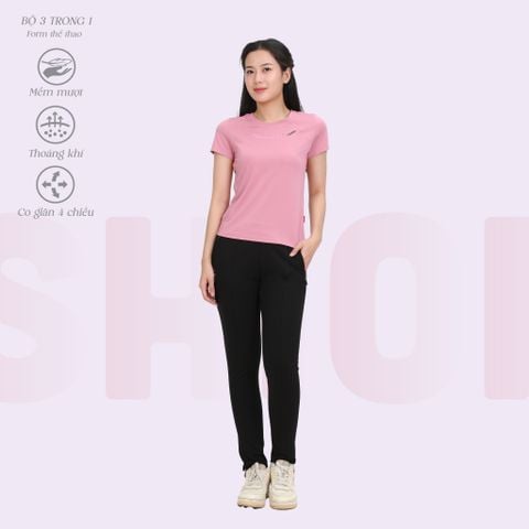 Set đồ bộ nữ kiểu quần dài tay ngắn thể thao 3 trong 1 chất poly thái 313p 3391