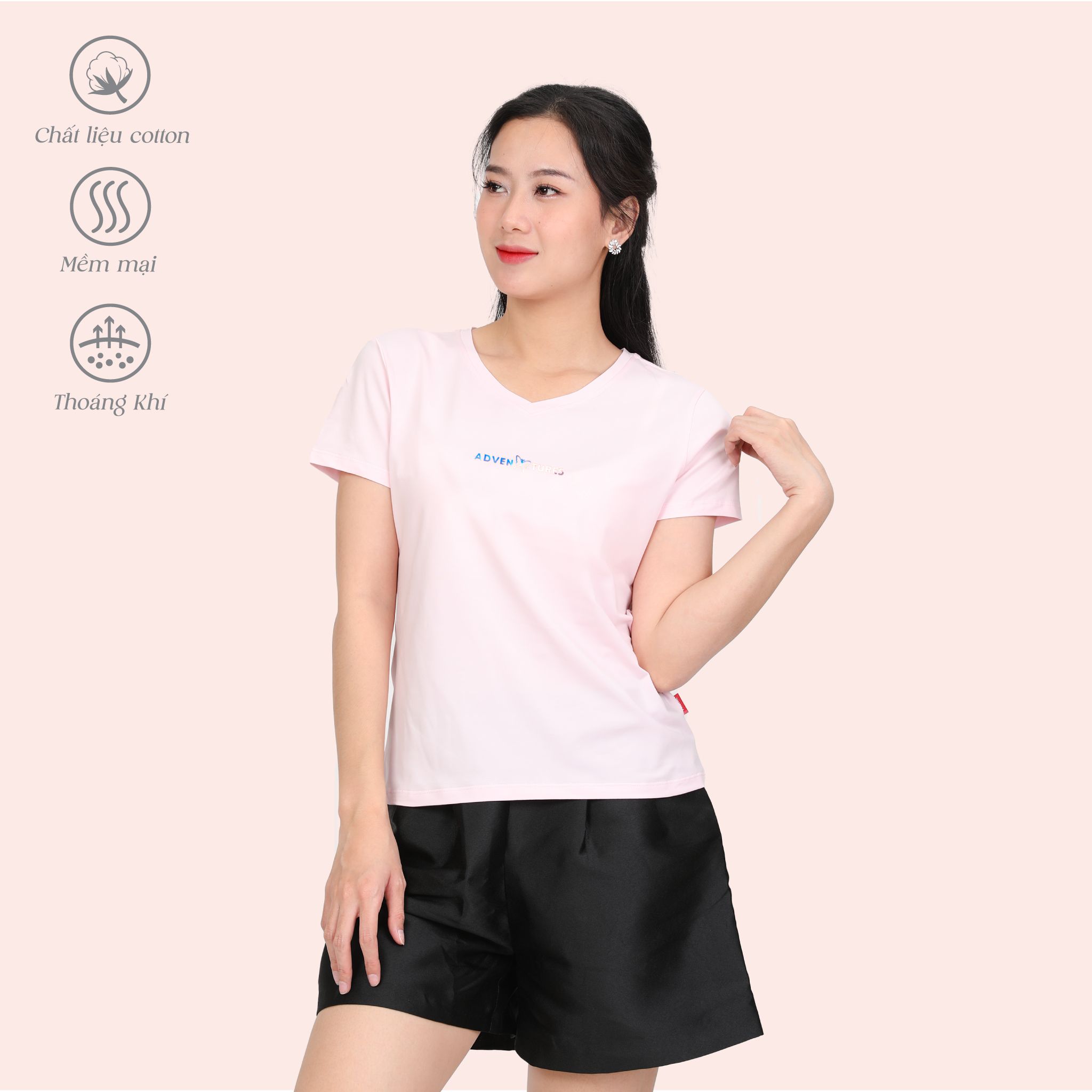 Áo thun nữ tay ngắn cổ tim form suông chất cotton siêu mát 020p 0338