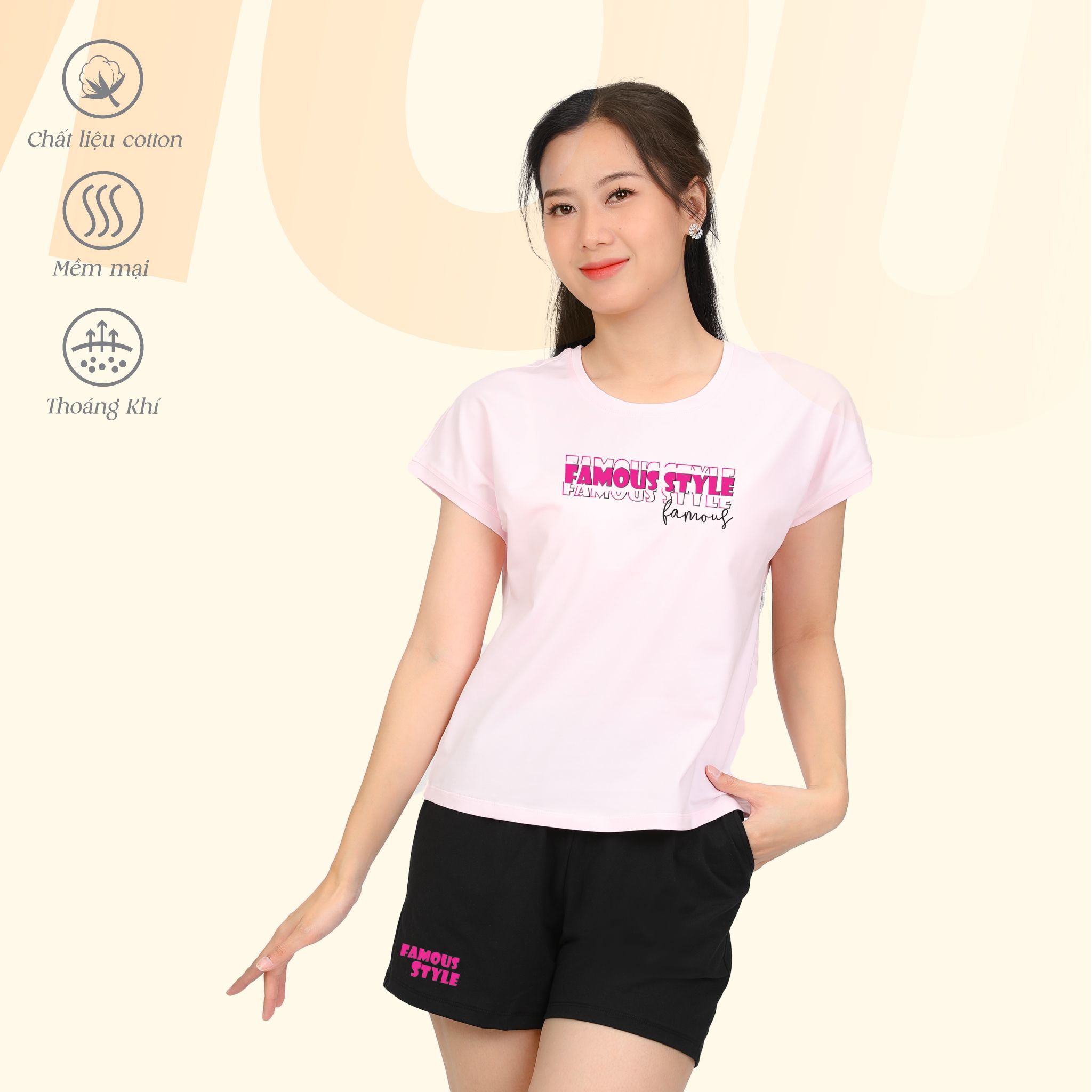 Set đồ bộ nữ kiểu quần đùi tay liền chất cotton siêu mát 025p 5224