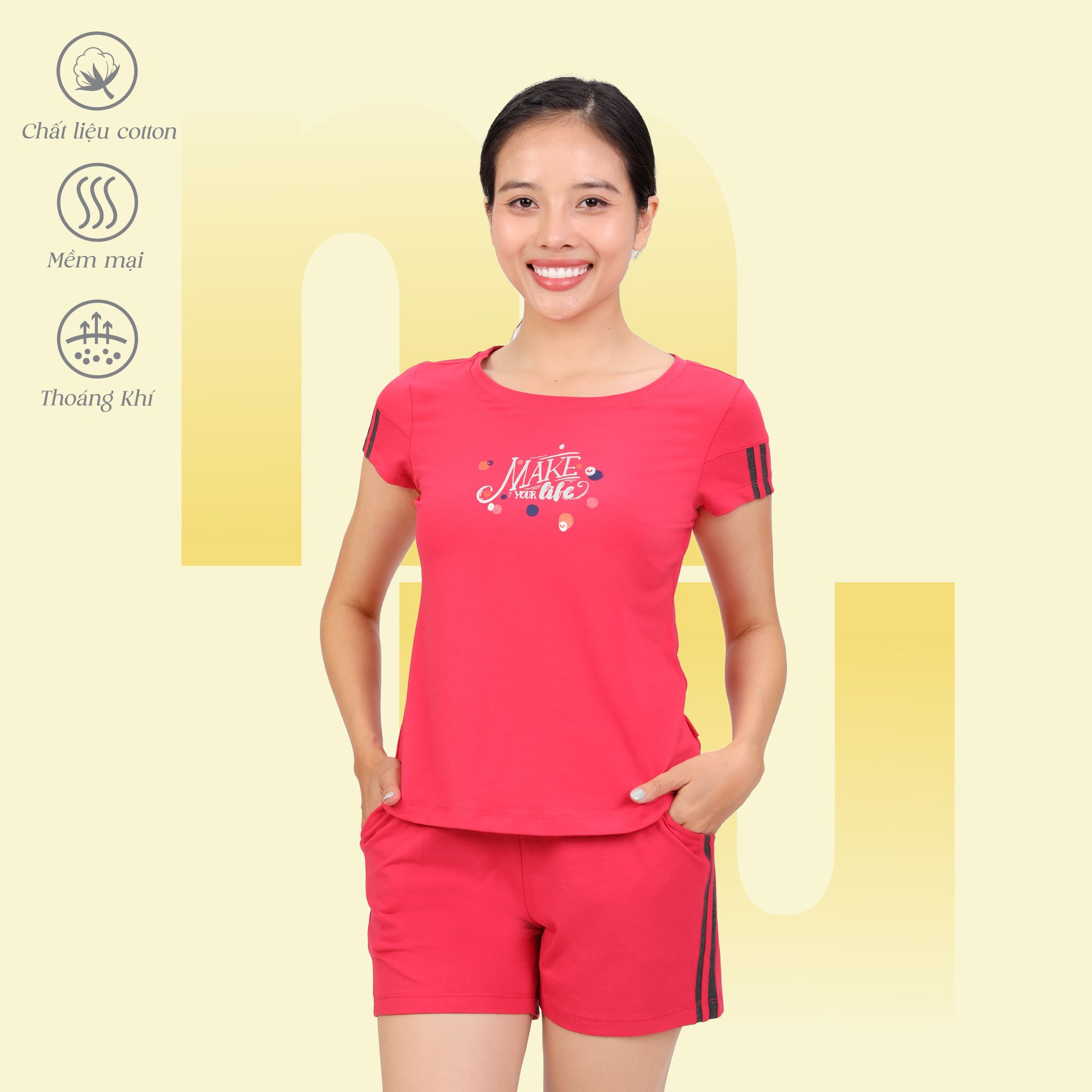Set đồ bộ nữ kiểu quần đùi tay ngắn chất cotton siêu mát 025p 5203