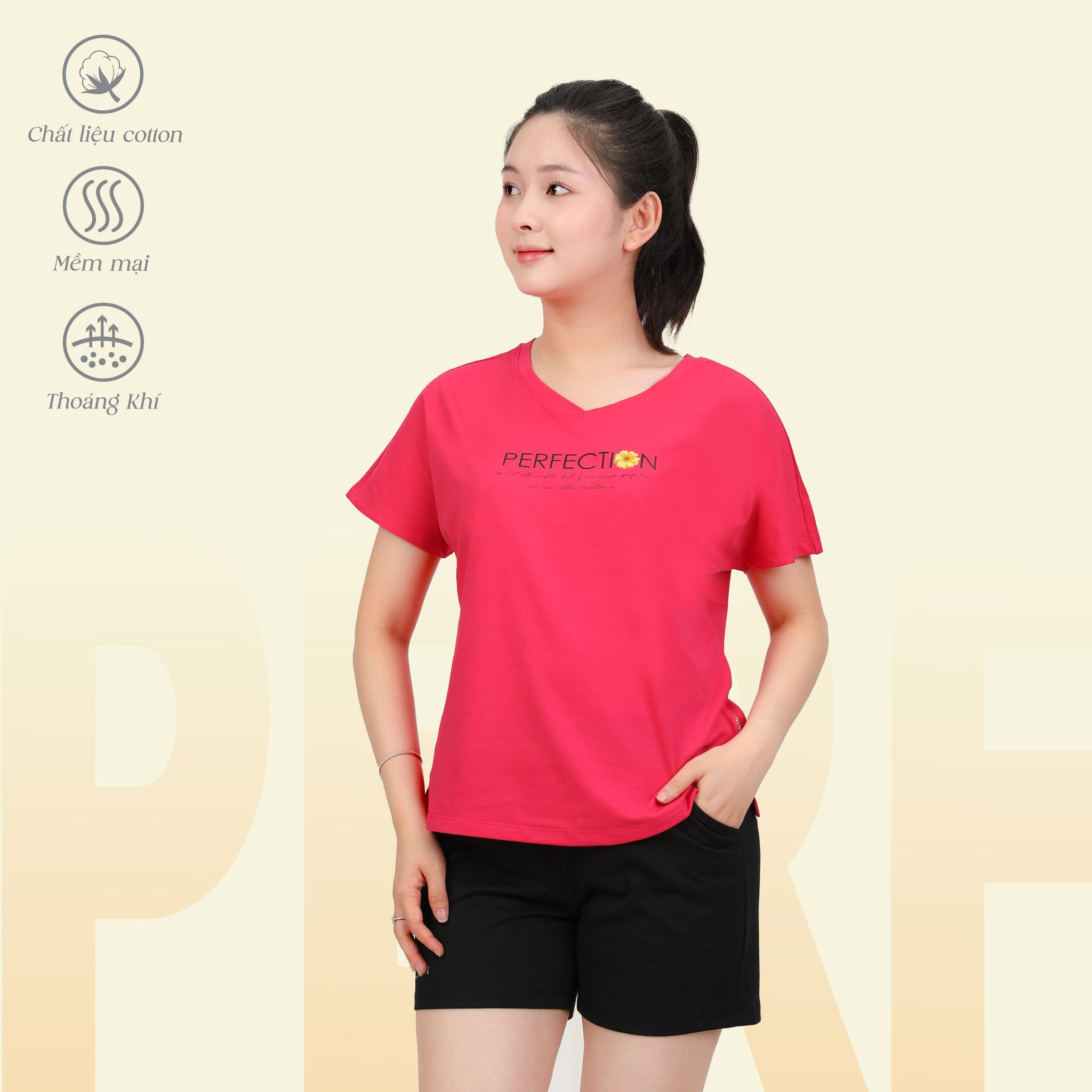 Set đồ bộ nữ kiểu quần đùi tay ngắn chất cotton siêu mát 195p 5217