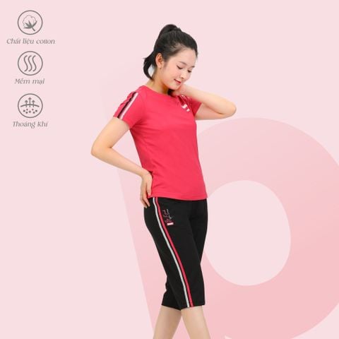 Set đồ bộ nữ kiểu thể thao kiểu quần lửng tay ngắn chất cotton siêu mát 024p 4210