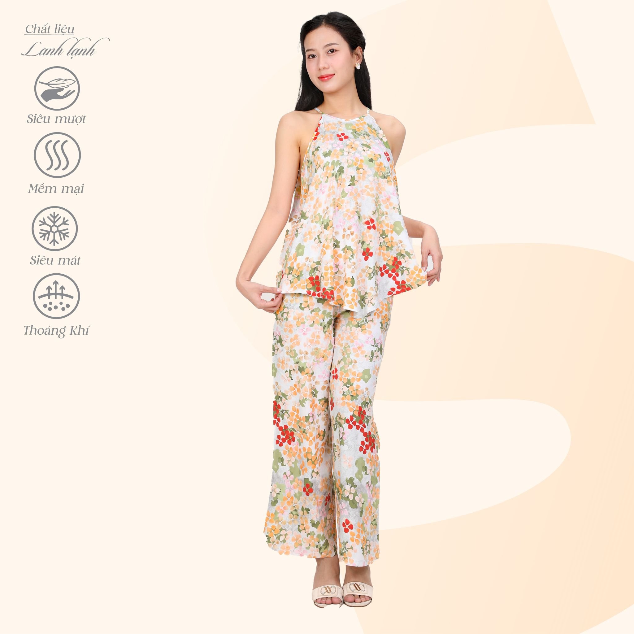 Set đồ bộ nữ kiểu quần dài Áo Dây Lanh Lạnh 253p 8024