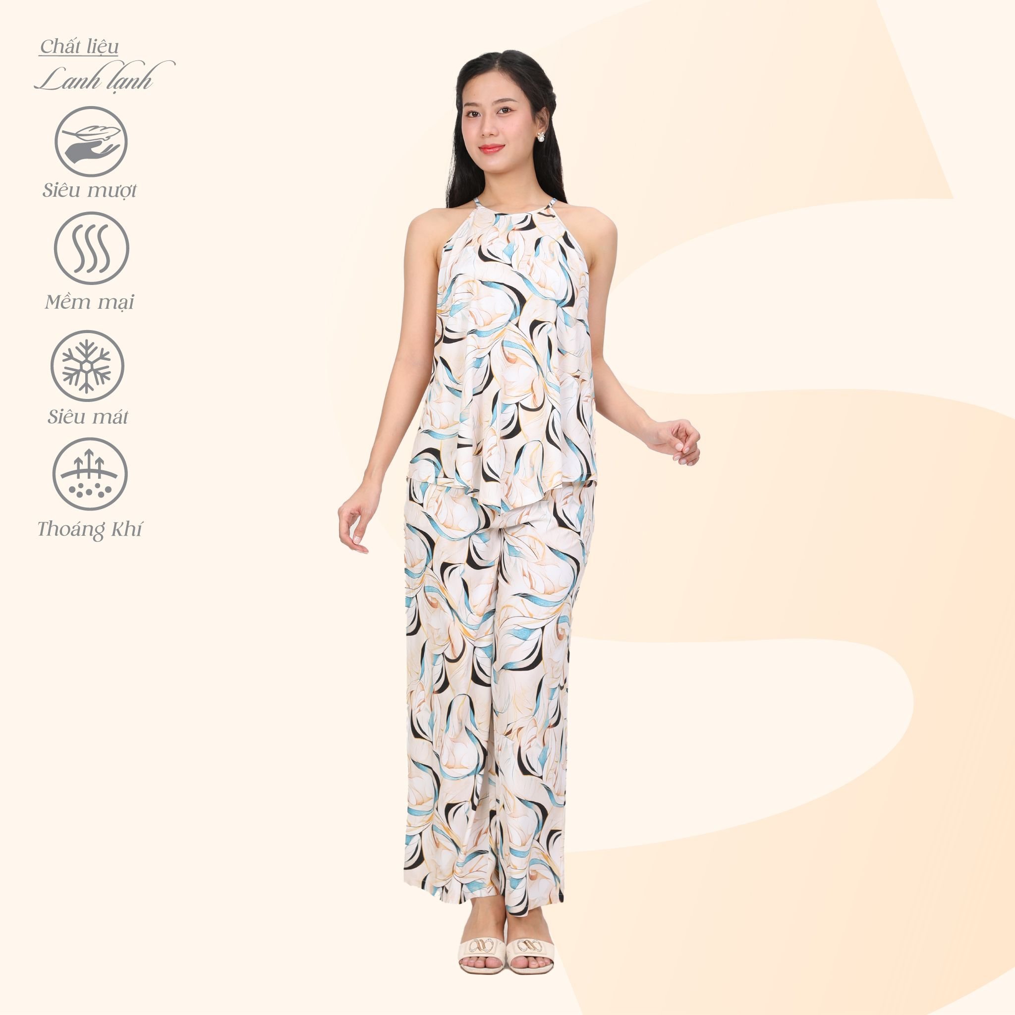 Set đồ bộ nữ kiểu quần dài Áo Dây Lanh Lạnh 253p 8024