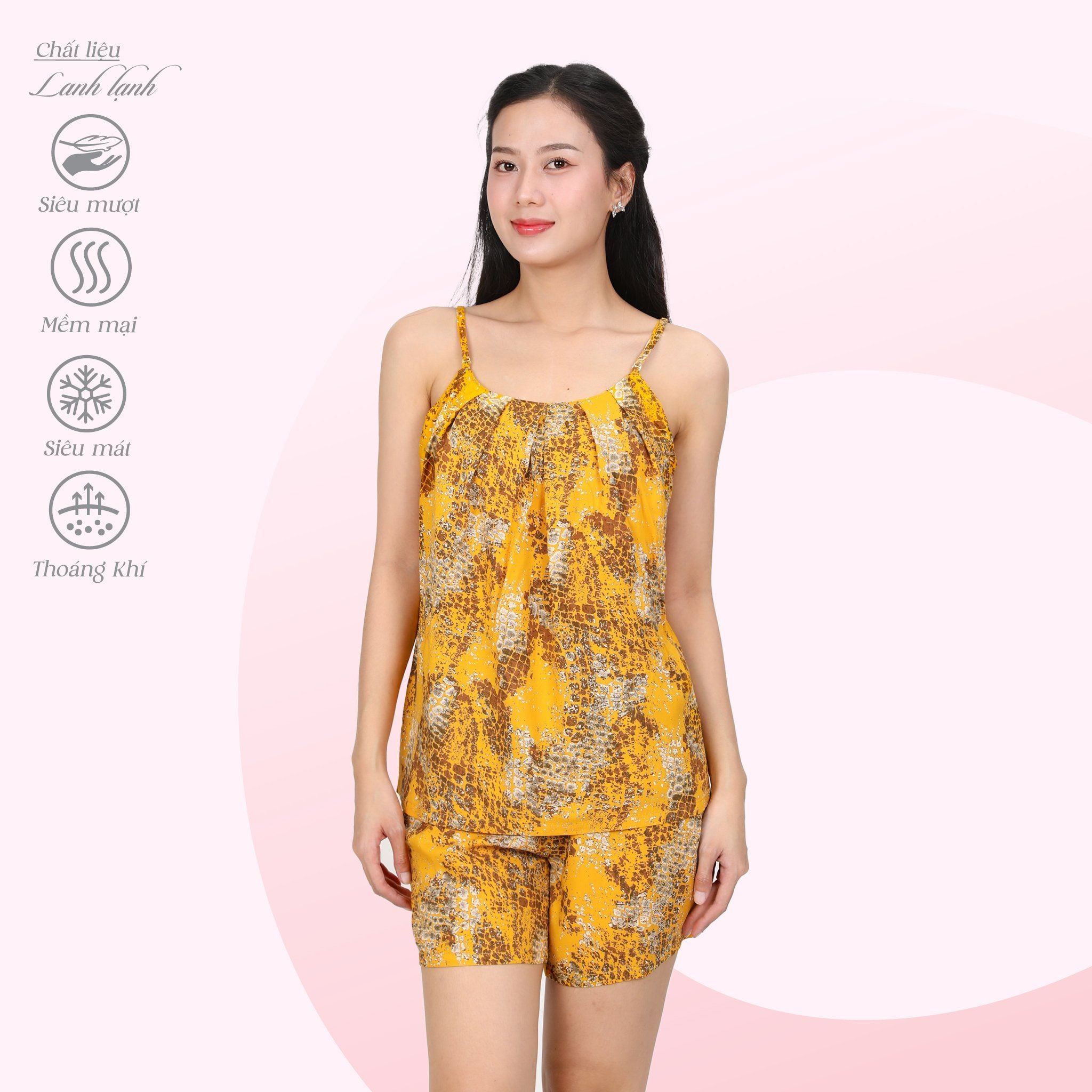 Set đồ bộ nữ kiểu quần đùi dây chất lanh lạnh 255p 2123