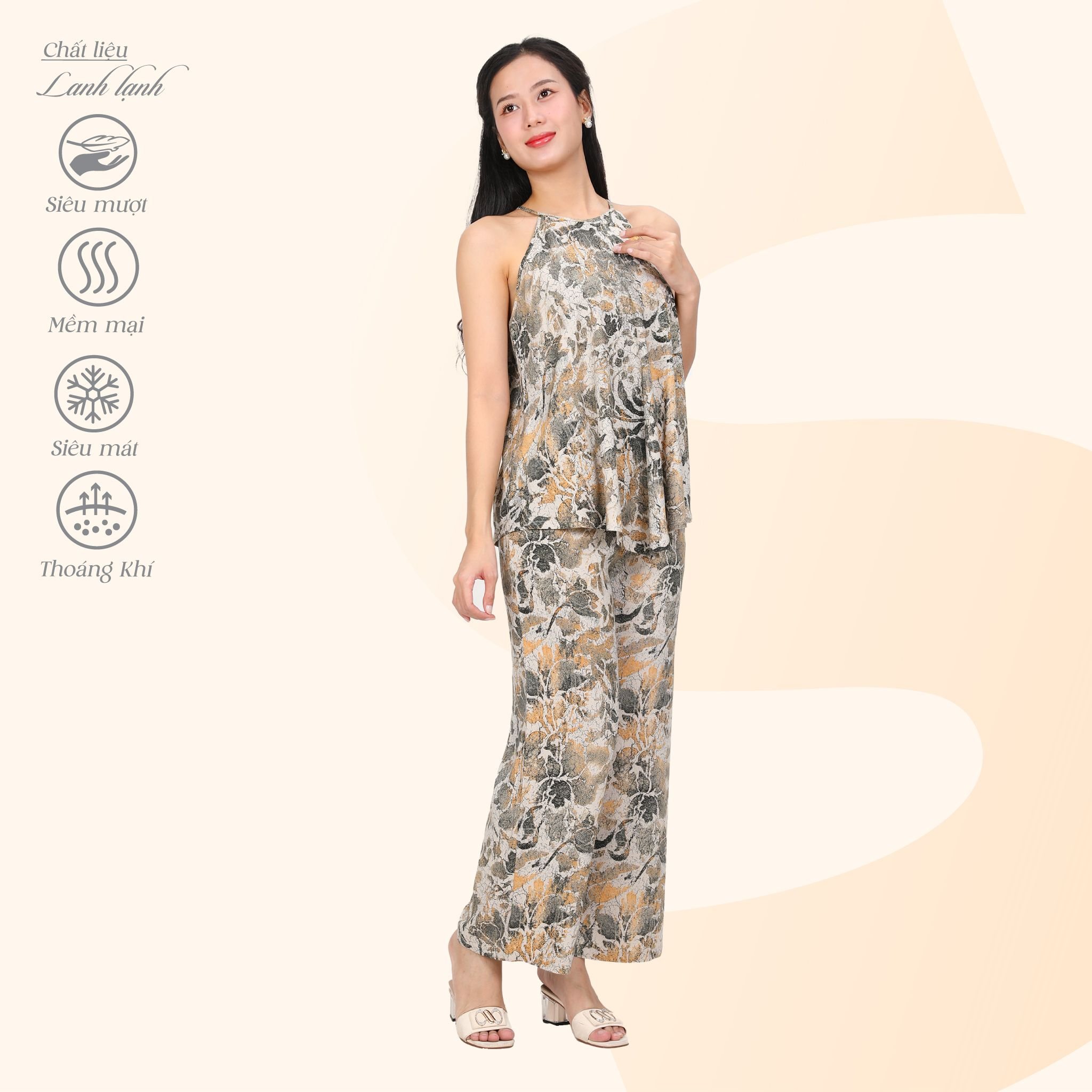 Set đồ bộ nữ kiểu quần dài Áo Dây Lanh Lạnh 253p 8024