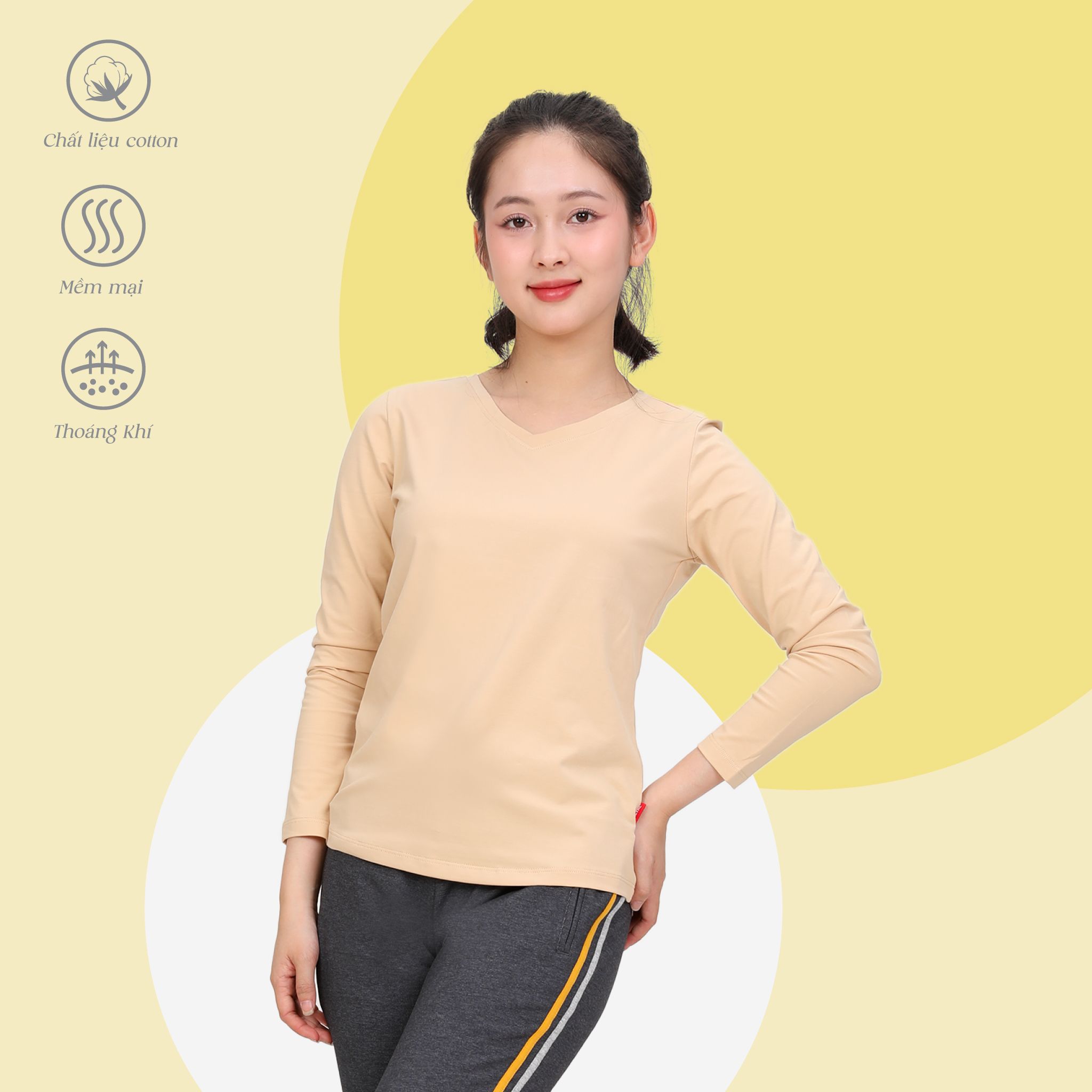 Áo thun nữ tay dài Cổ Tim chất cotton siêu mát 020p 0264