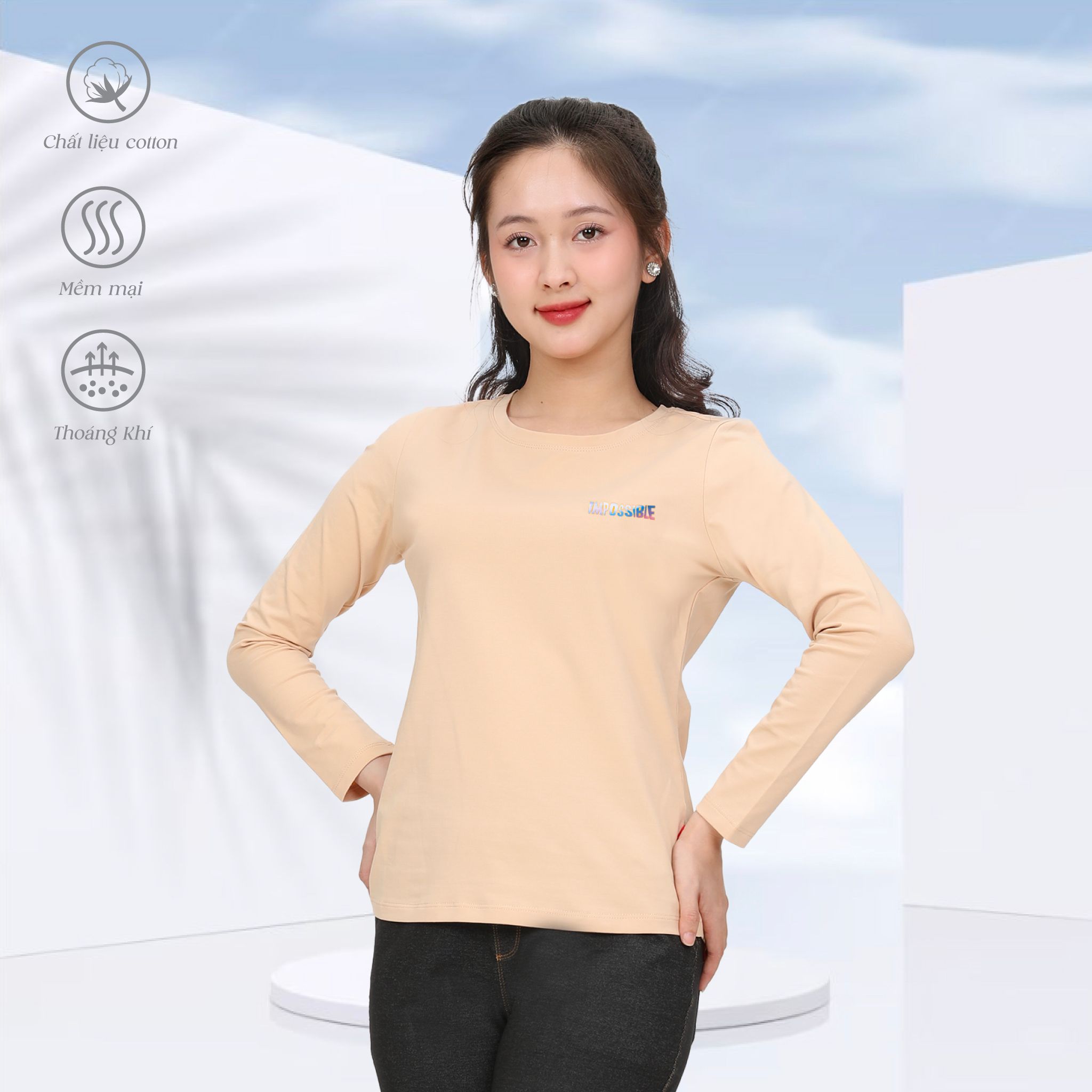 Áo thun nữ tay dài Cổ Tròn chất cotton siêu mát 020p 0270