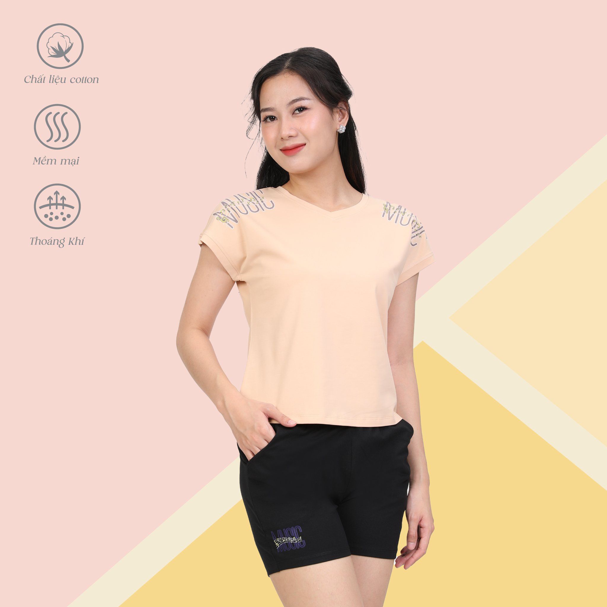 Set đồ bộ nữ kiểu quần đùi tay liền chất cotton siêu mát 025p 5204