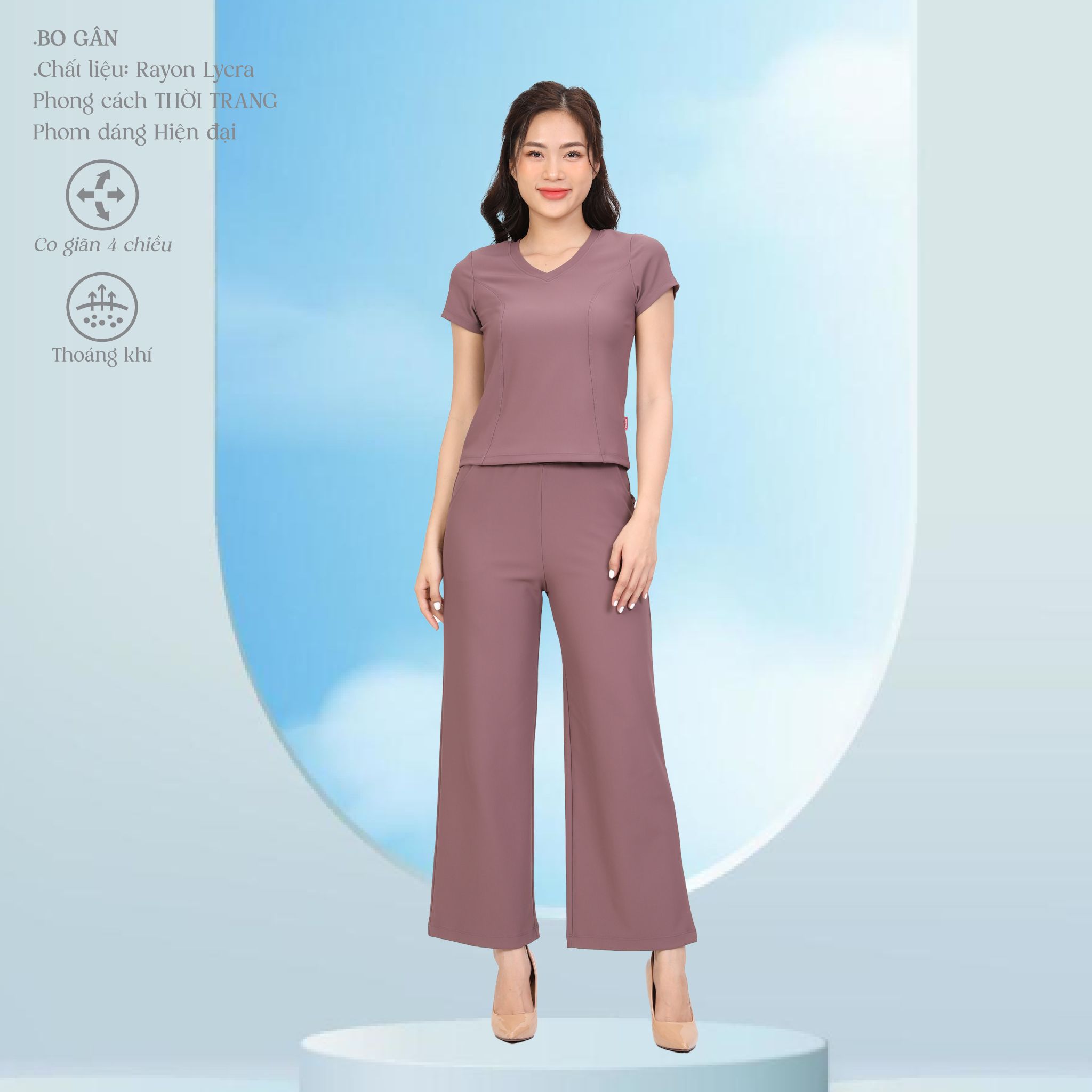 Set đồ bộ nữ kiểu quần dài tay ngắn chất rib Gân 553p 3407