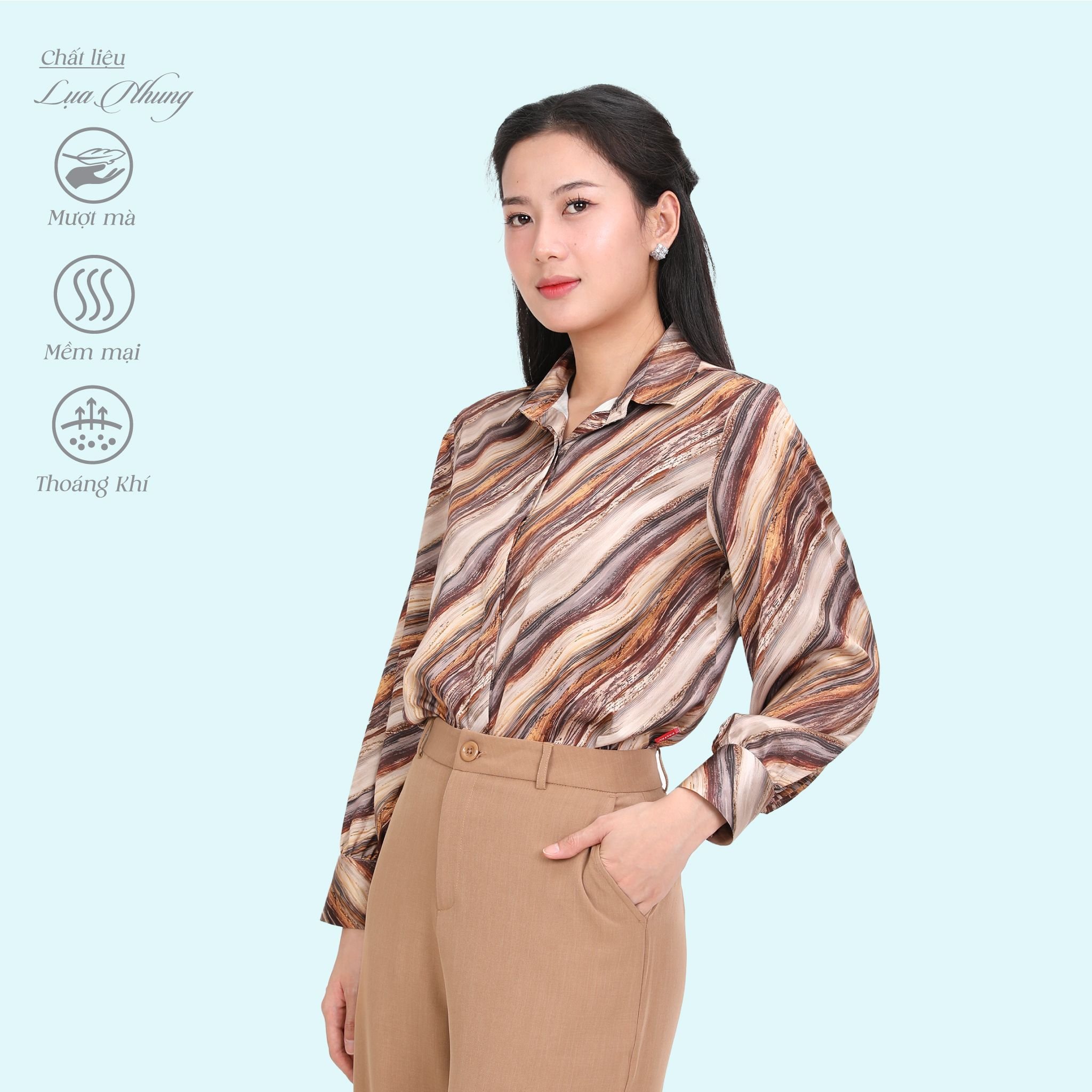 Áo Sơ Mi Tay Dài Thời Trang Chất Lụa Nhung 260p 0333