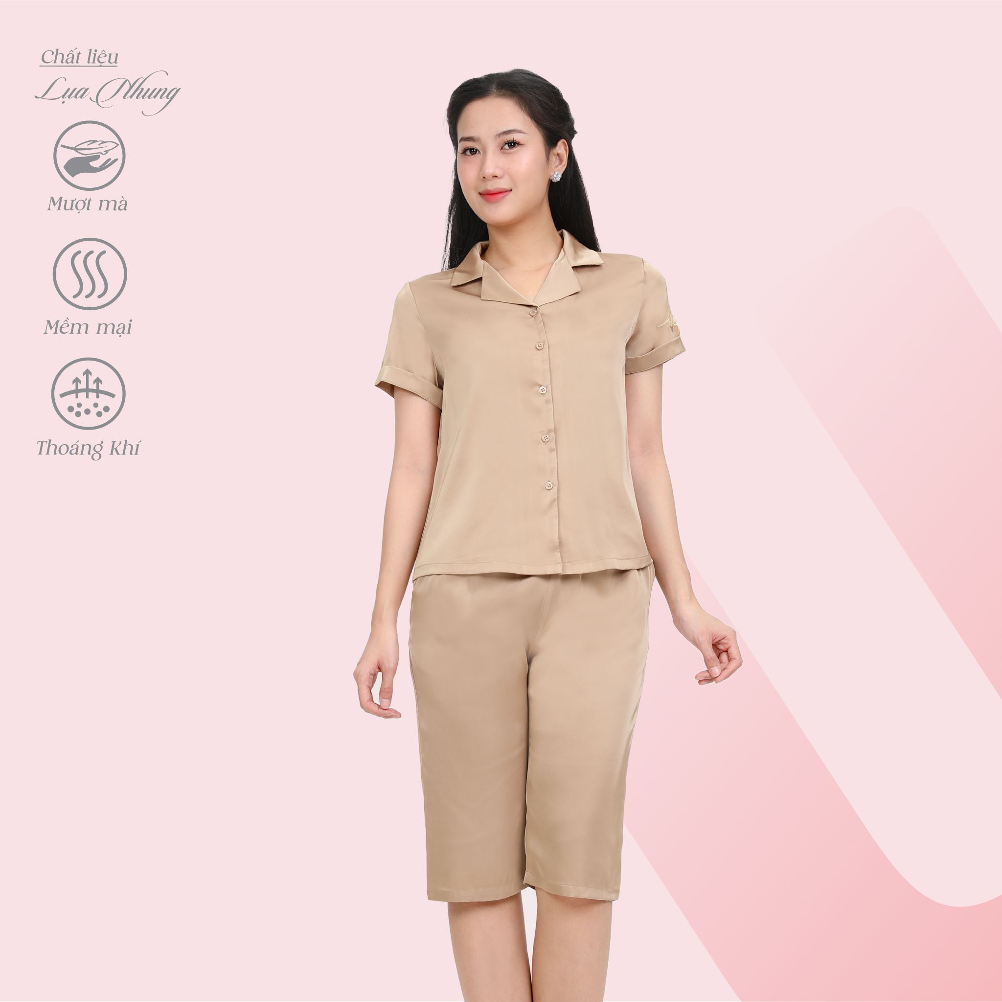 Set đồ bộ nữ kiểu quần lửng tay ngắn chất lụa nhung 264p 4315