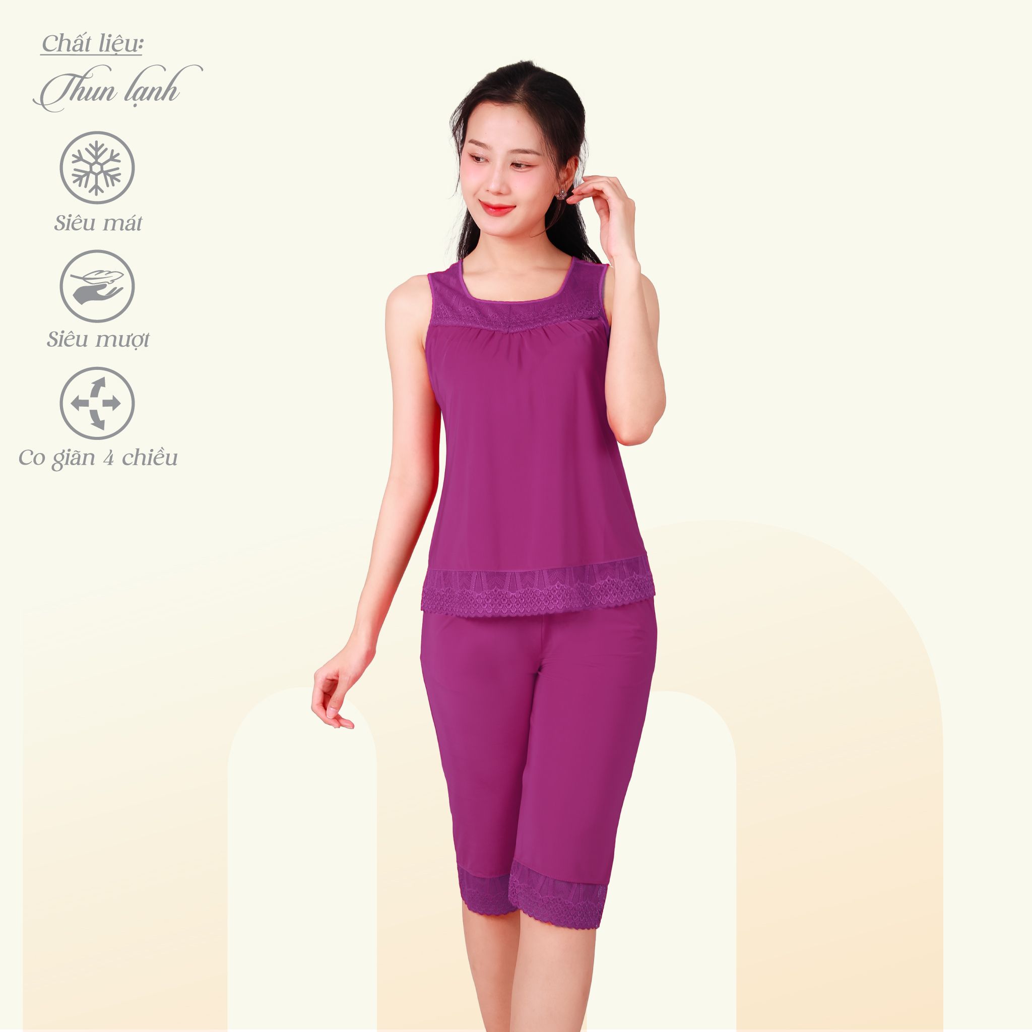 Set đồ bộ nữ kiểu quần lửng tay Bản chất thun lạnh siêu bền 014p 7027